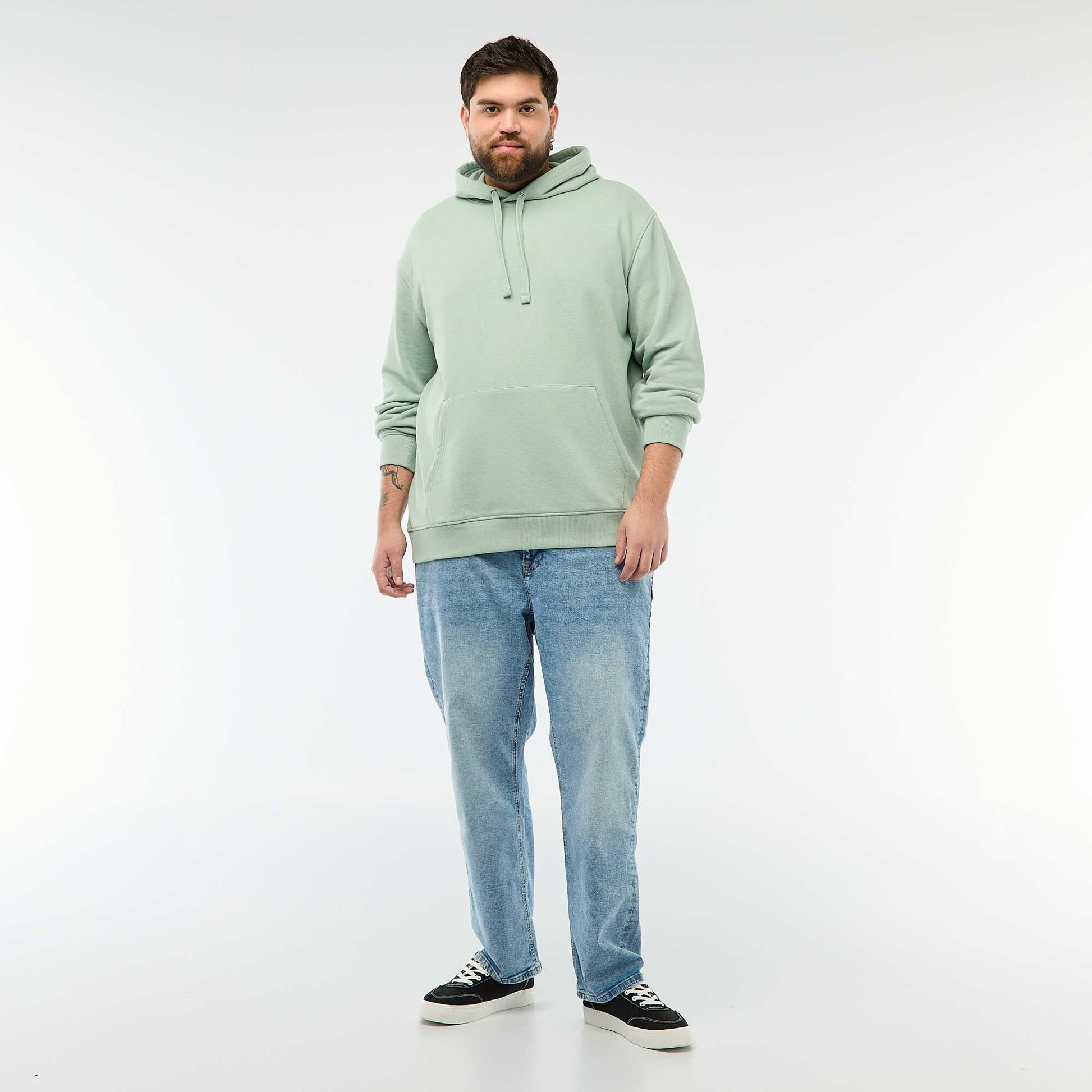 Sweat uni à capuche en french terry VERT