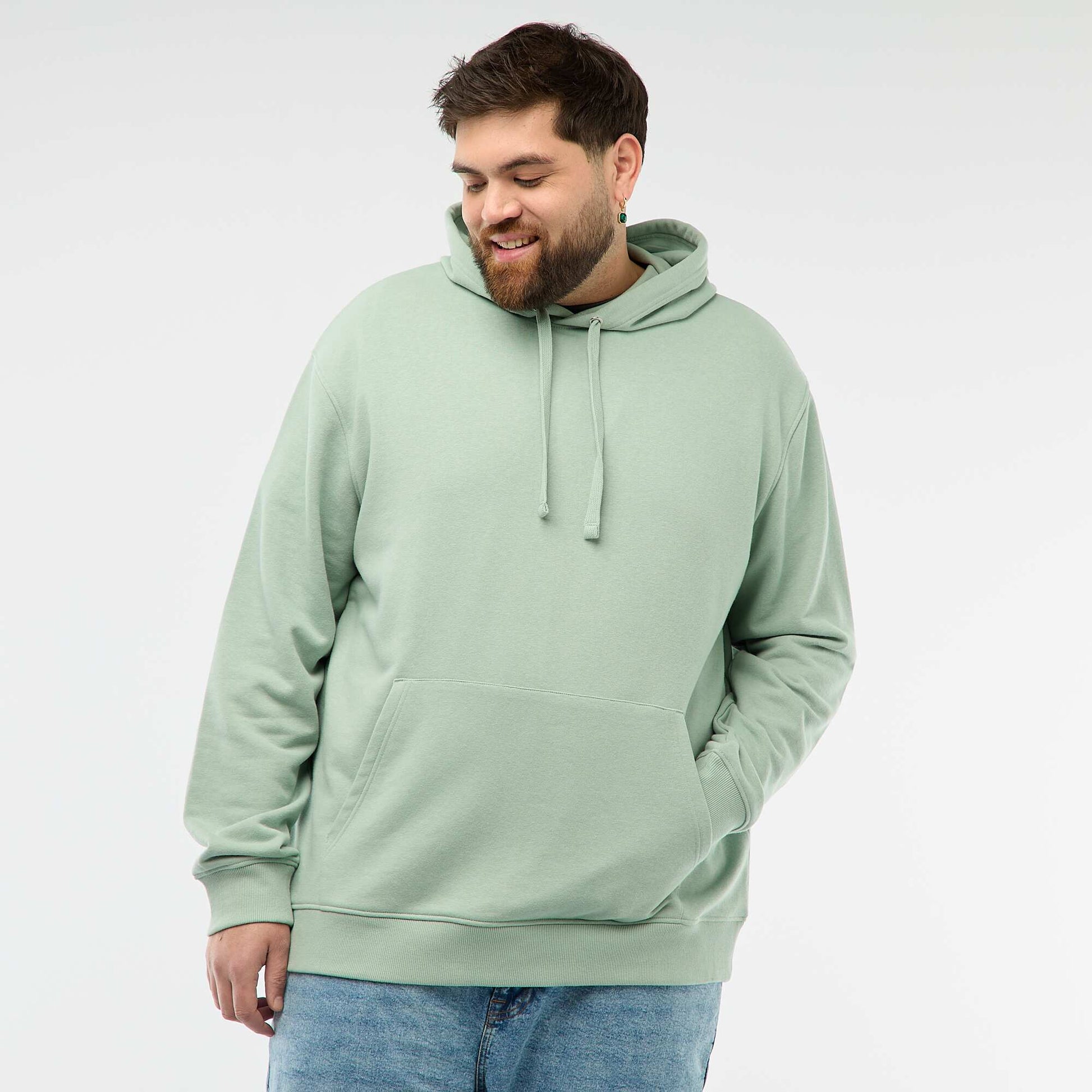 Sweat uni à capuche en french terry VERT