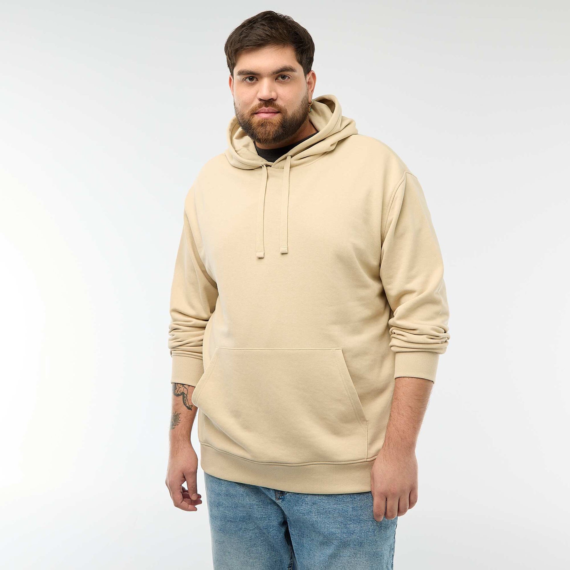 Sweat uni à capuche en french terry BEIGE
