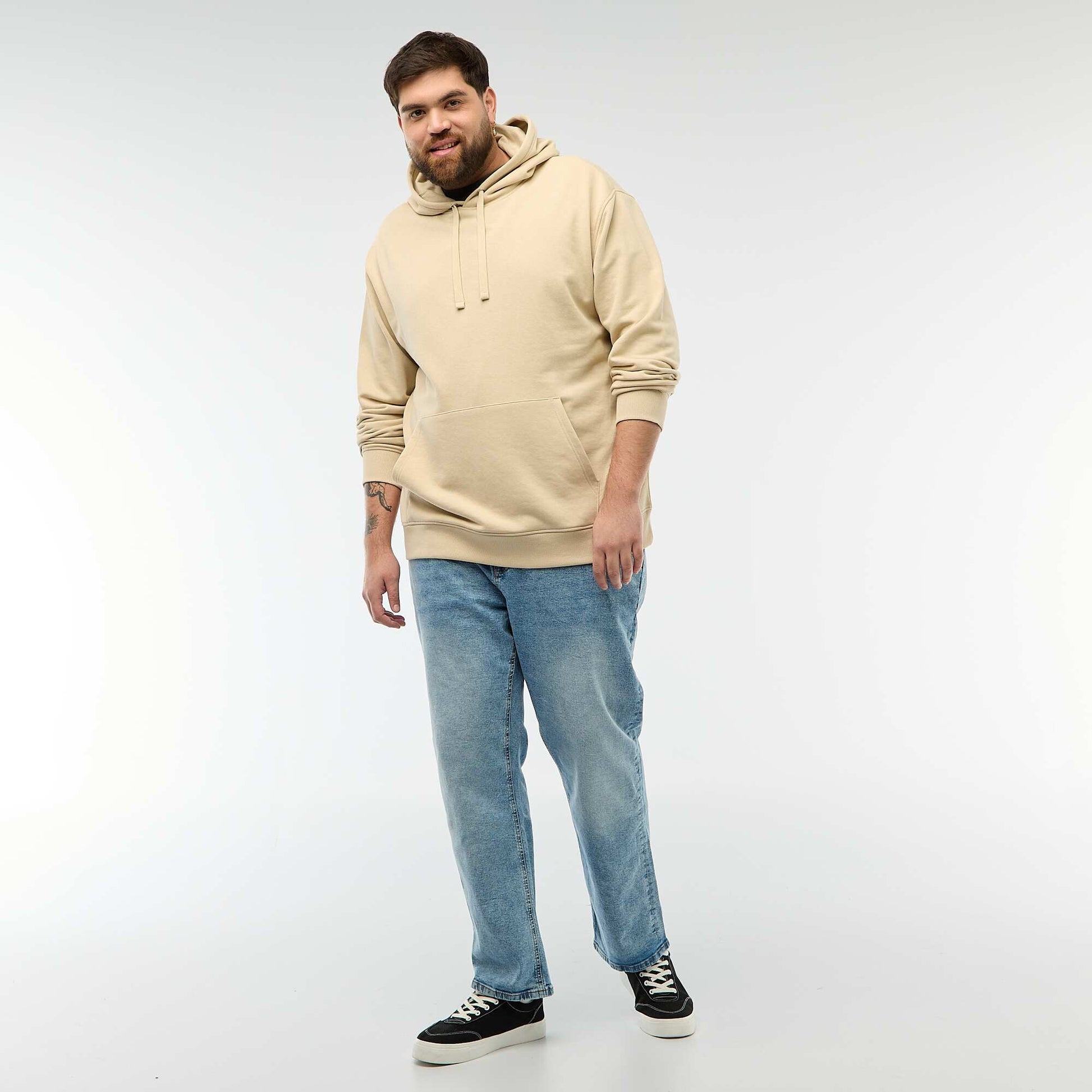 Sweat uni à capuche en french terry BEIGE