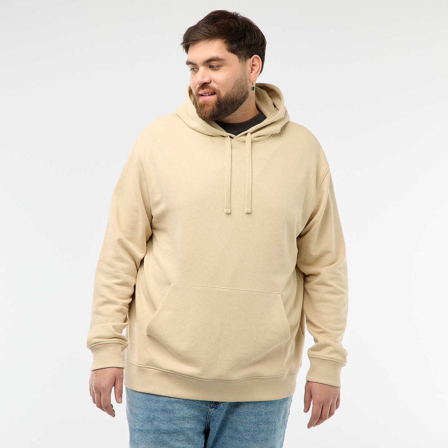 Sweat uni à capuche en french terry BEIGE