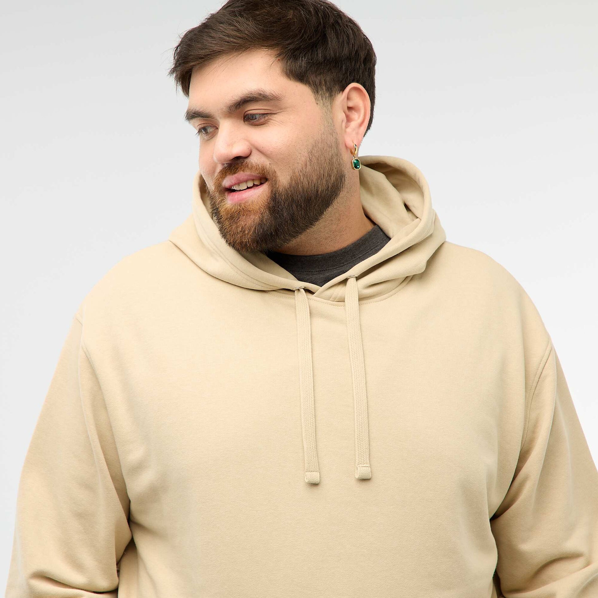 Sweat uni à capuche en french terry BEIGE