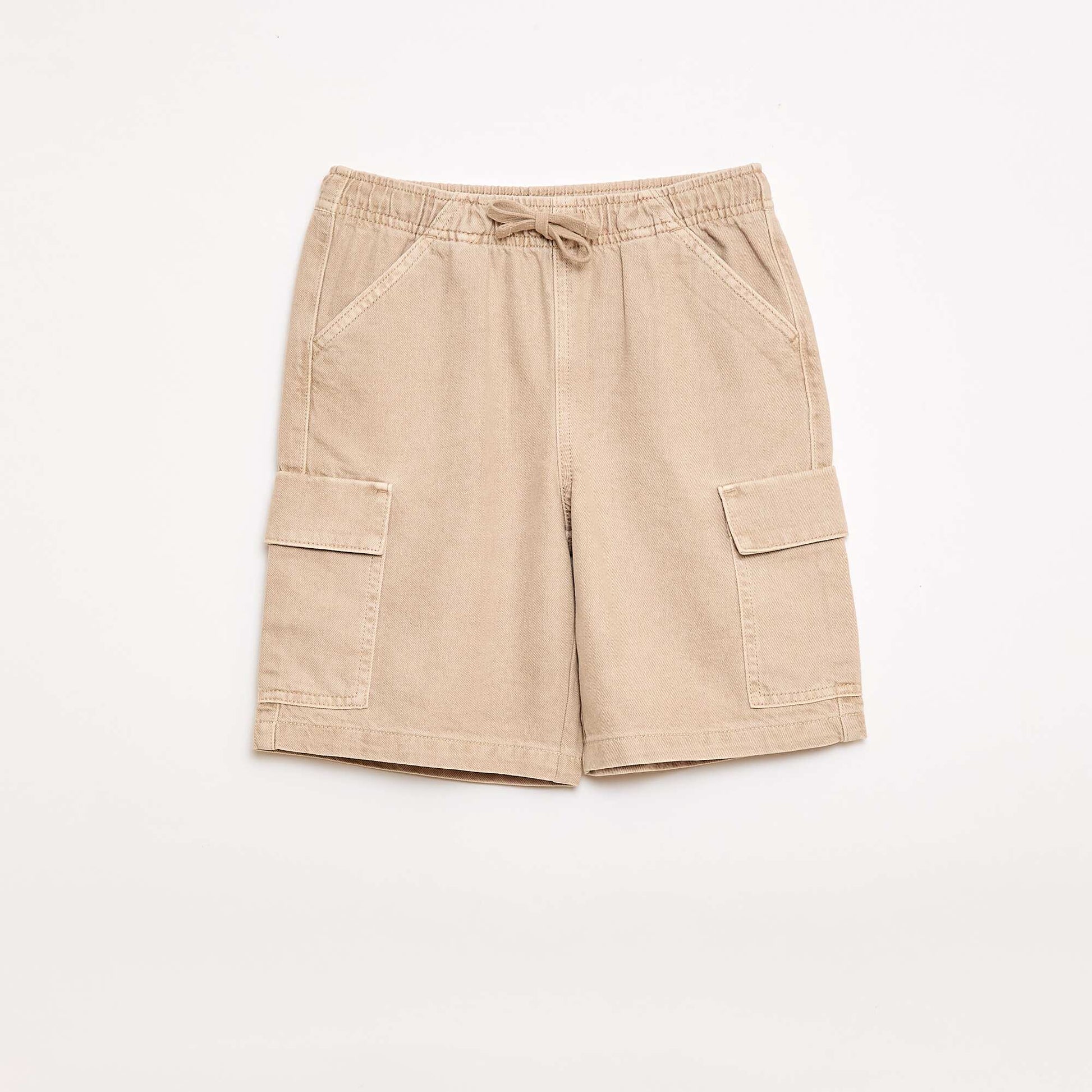 Short uni à cordon en coton BEIGE