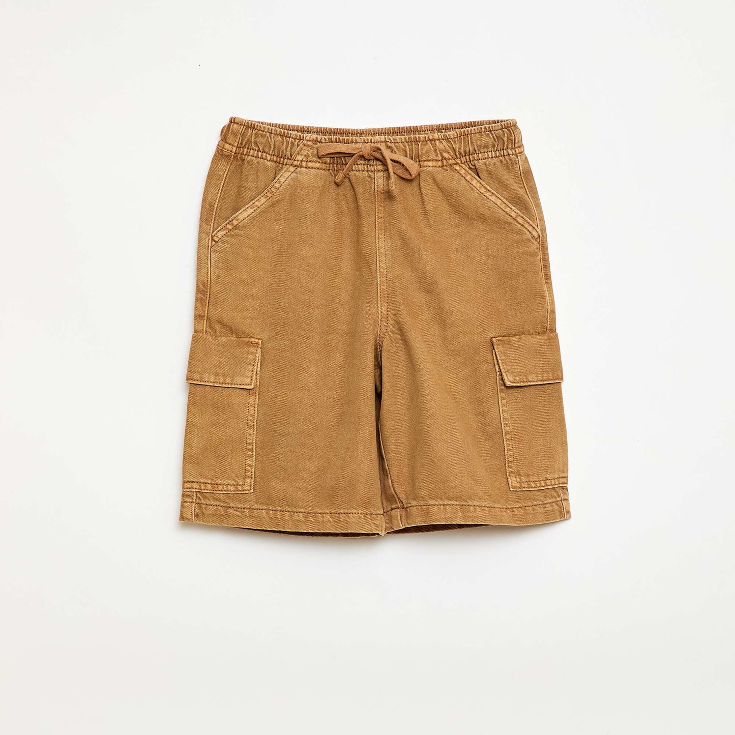 Short uni à cordon en coton BEIGE