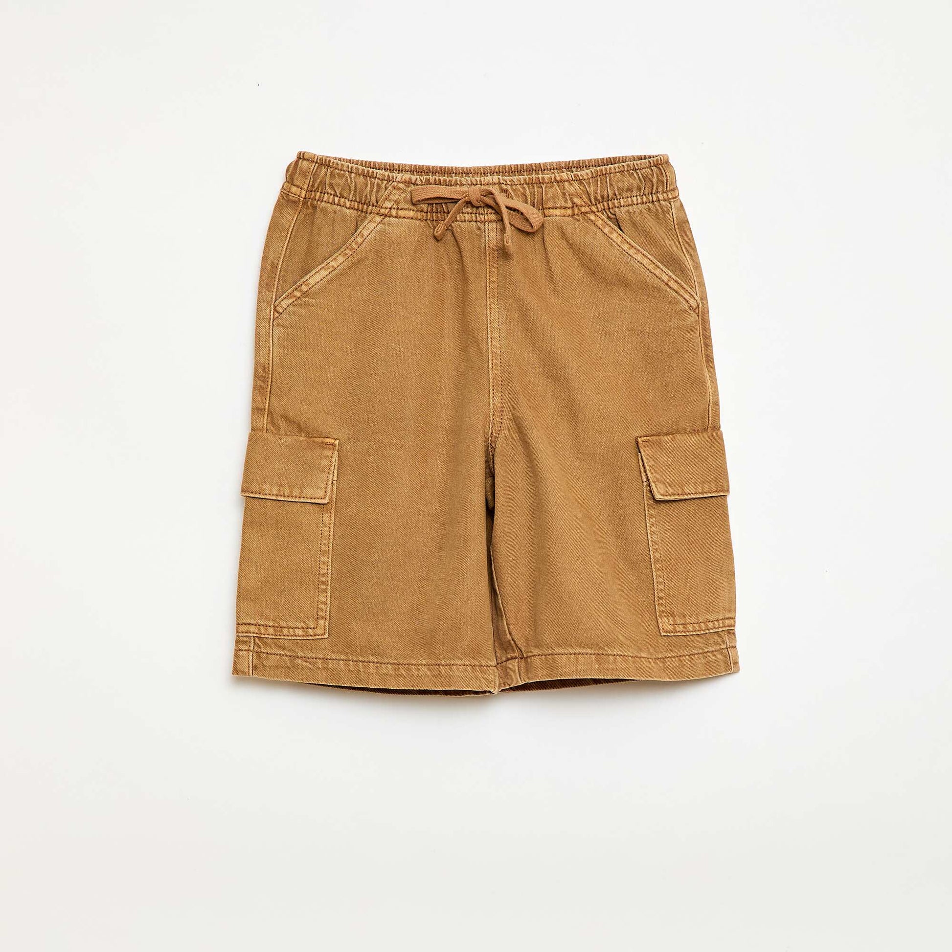 Short uni à cordon en coton BEIGE