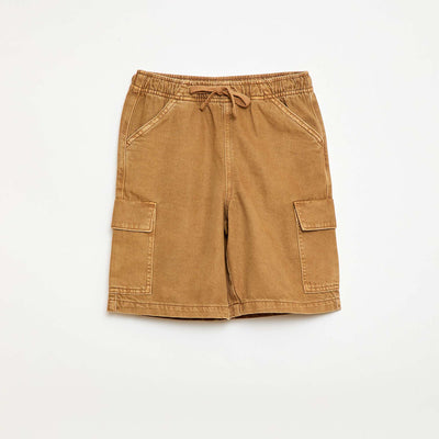 Short uni à cordon en coton BEIGE
