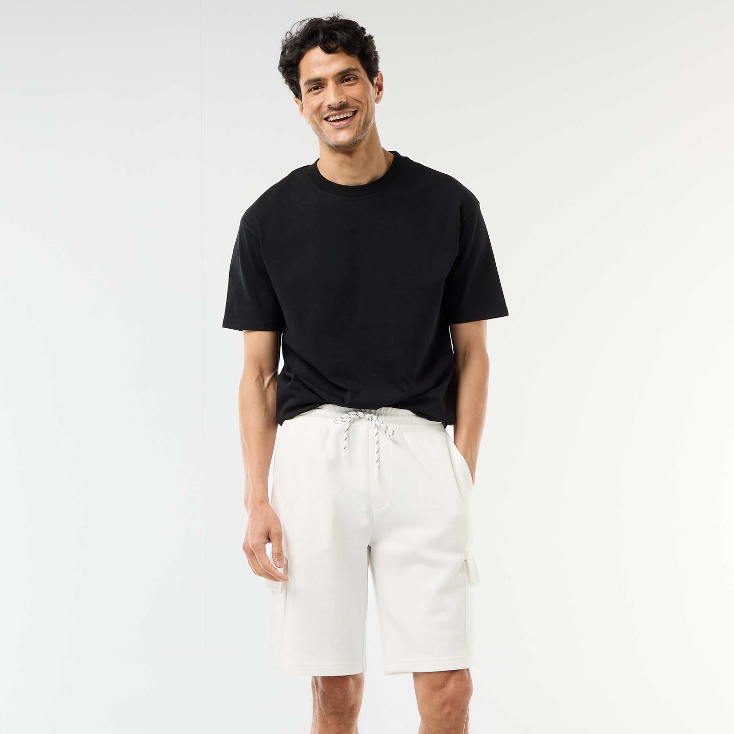 Bermuda en piqué de coton multipoches BLANC