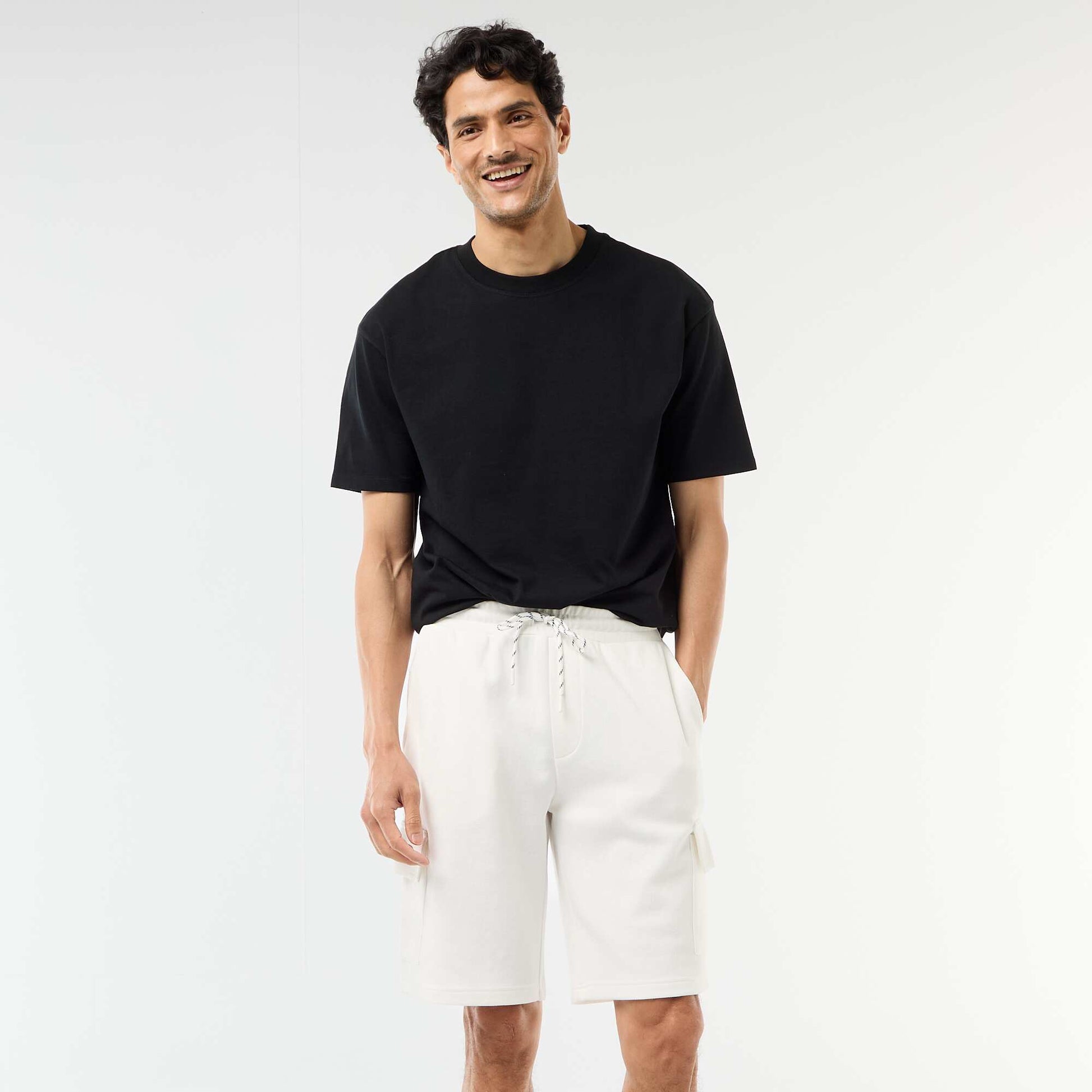 Bermuda en piqué de coton multipoches BLANC