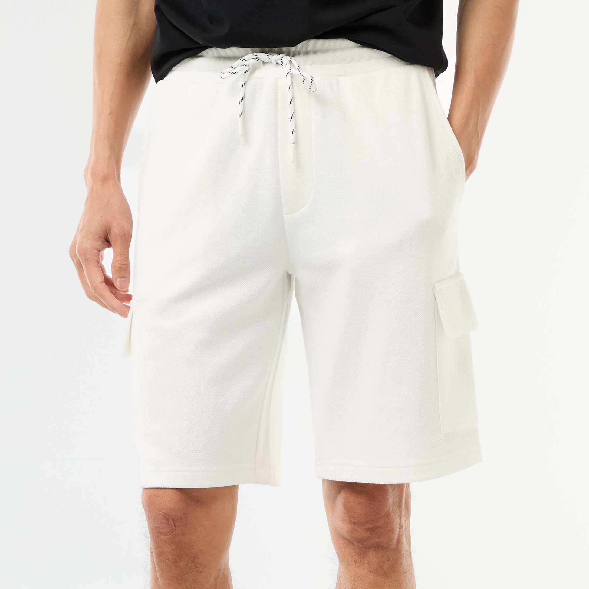 Bermuda en piqué de coton multipoches BLANC