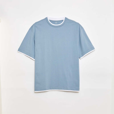Tee-shirt oversize effet 2-en-1 +1m90 BLEU