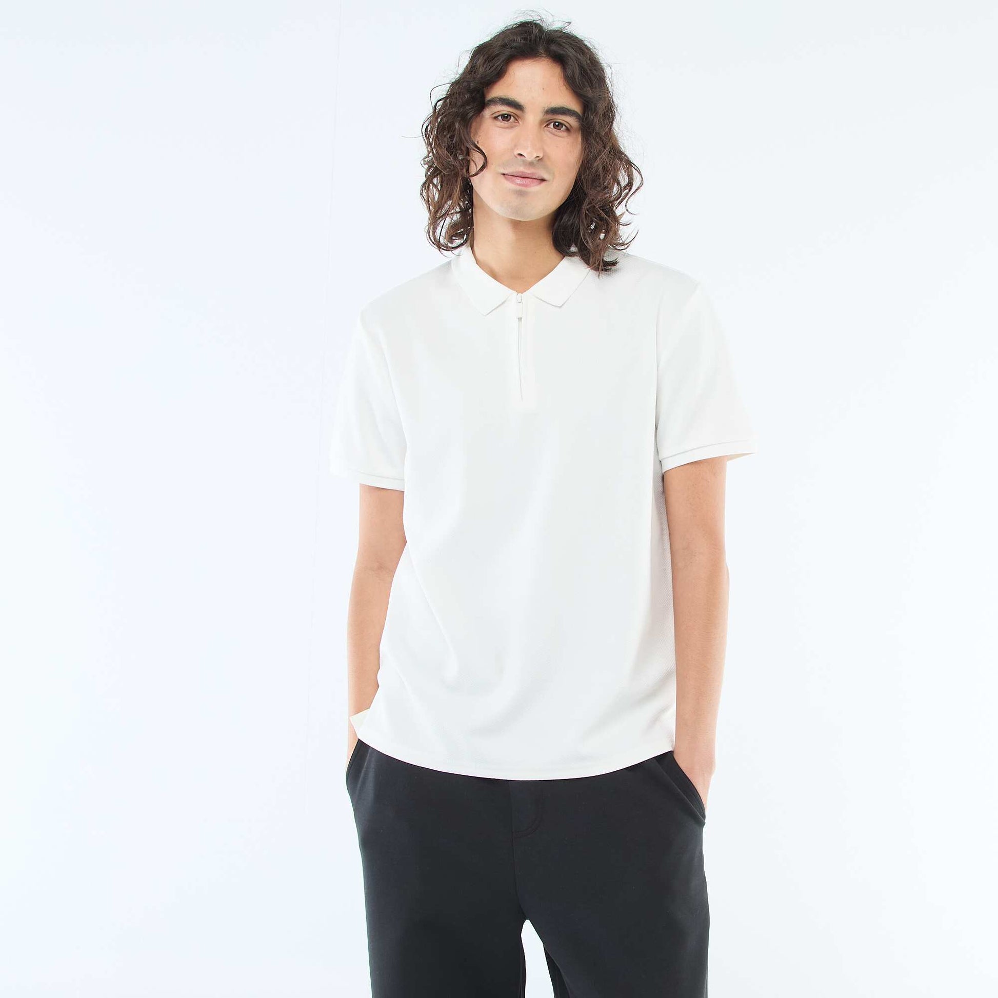 Polo col zippé BLANC