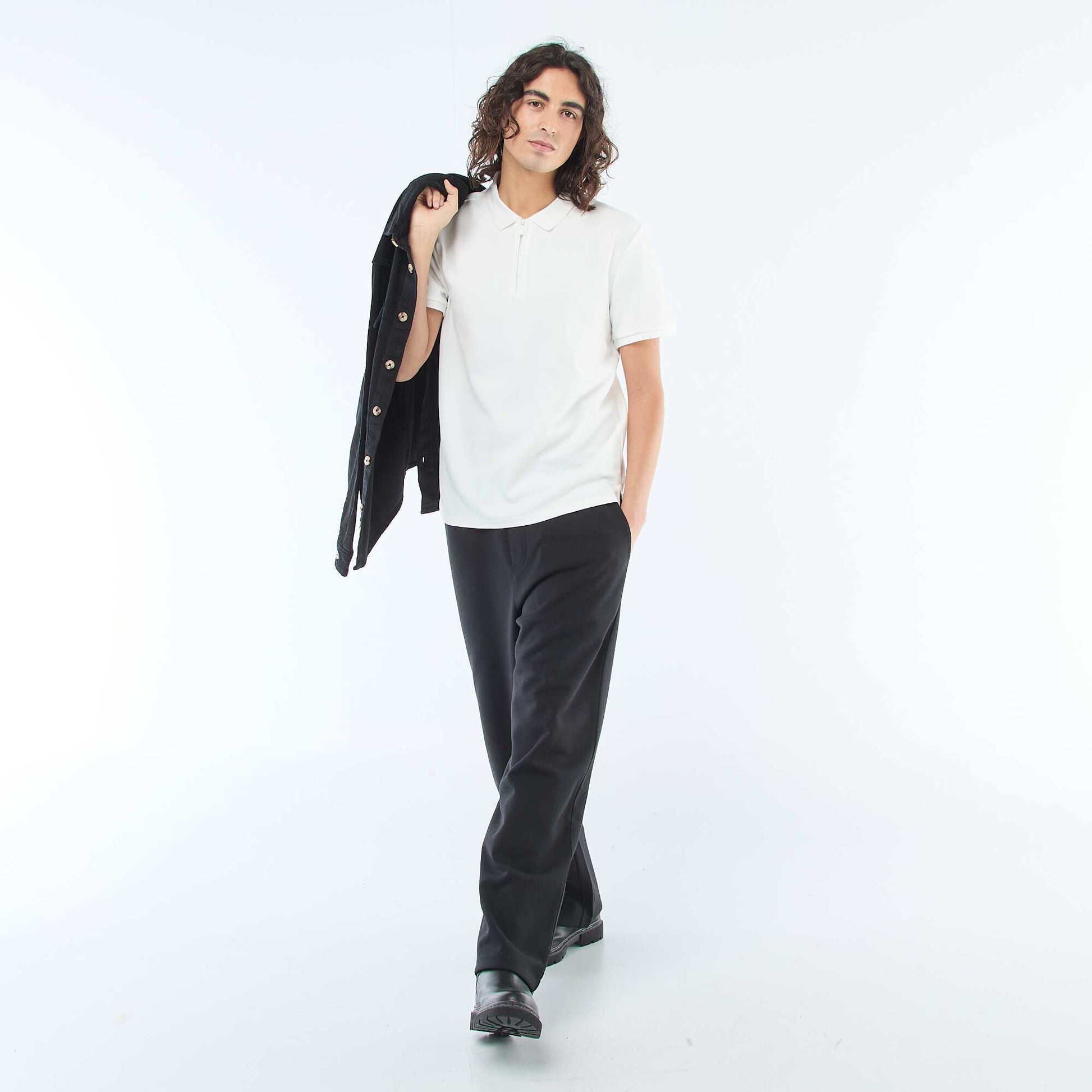 Polo col zippé BLANC