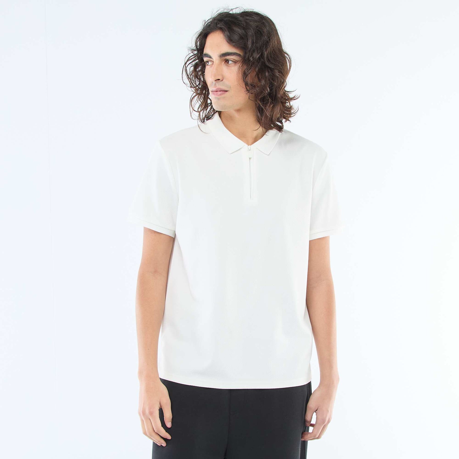 Polo col zippé BLANC