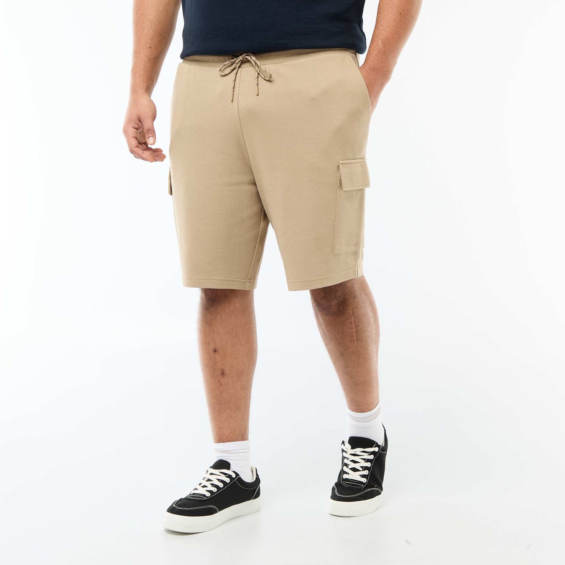 Bermuda en maille piquée avec poches à rabat BEIGE