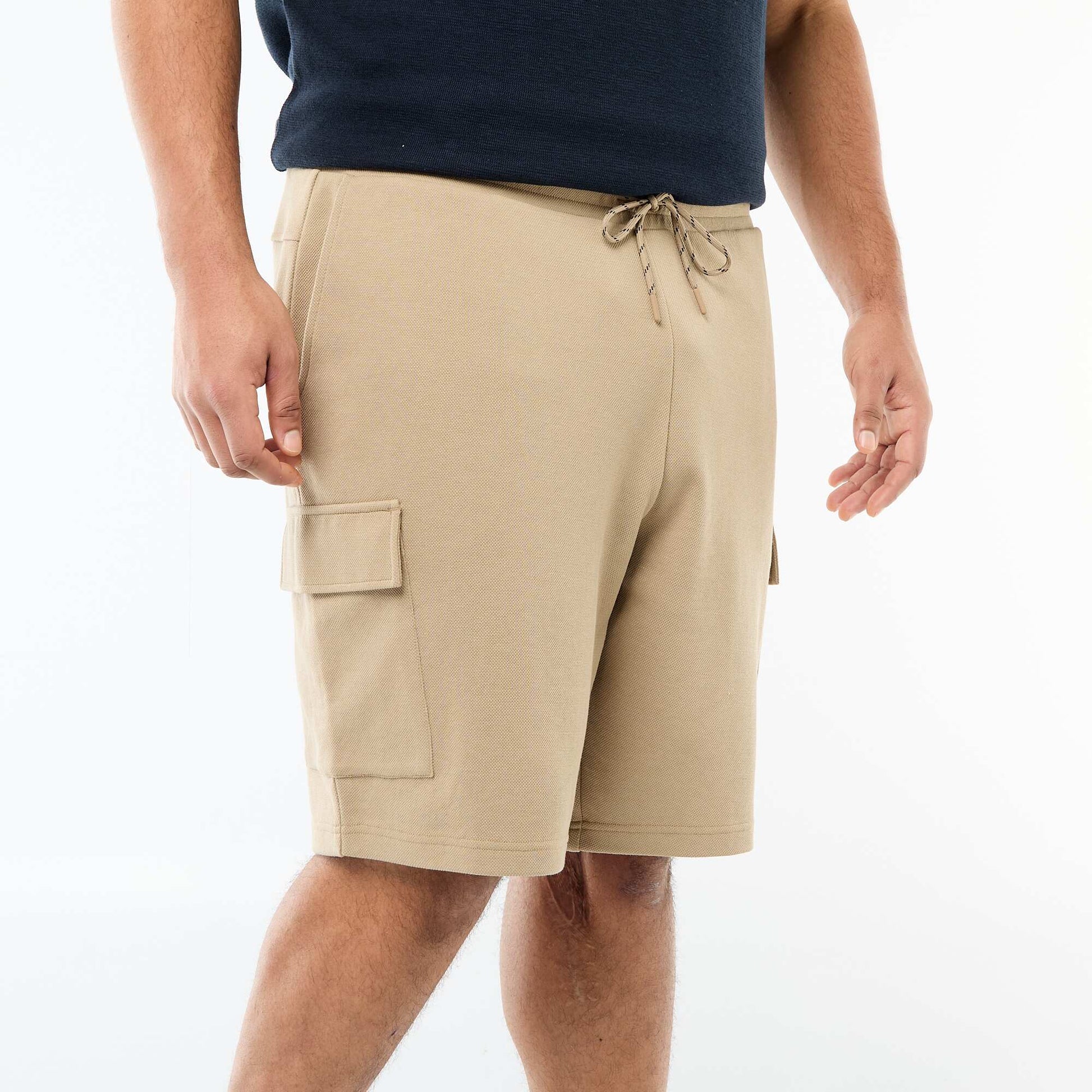 Bermuda en maille piquée avec poches à rabat BEIGE