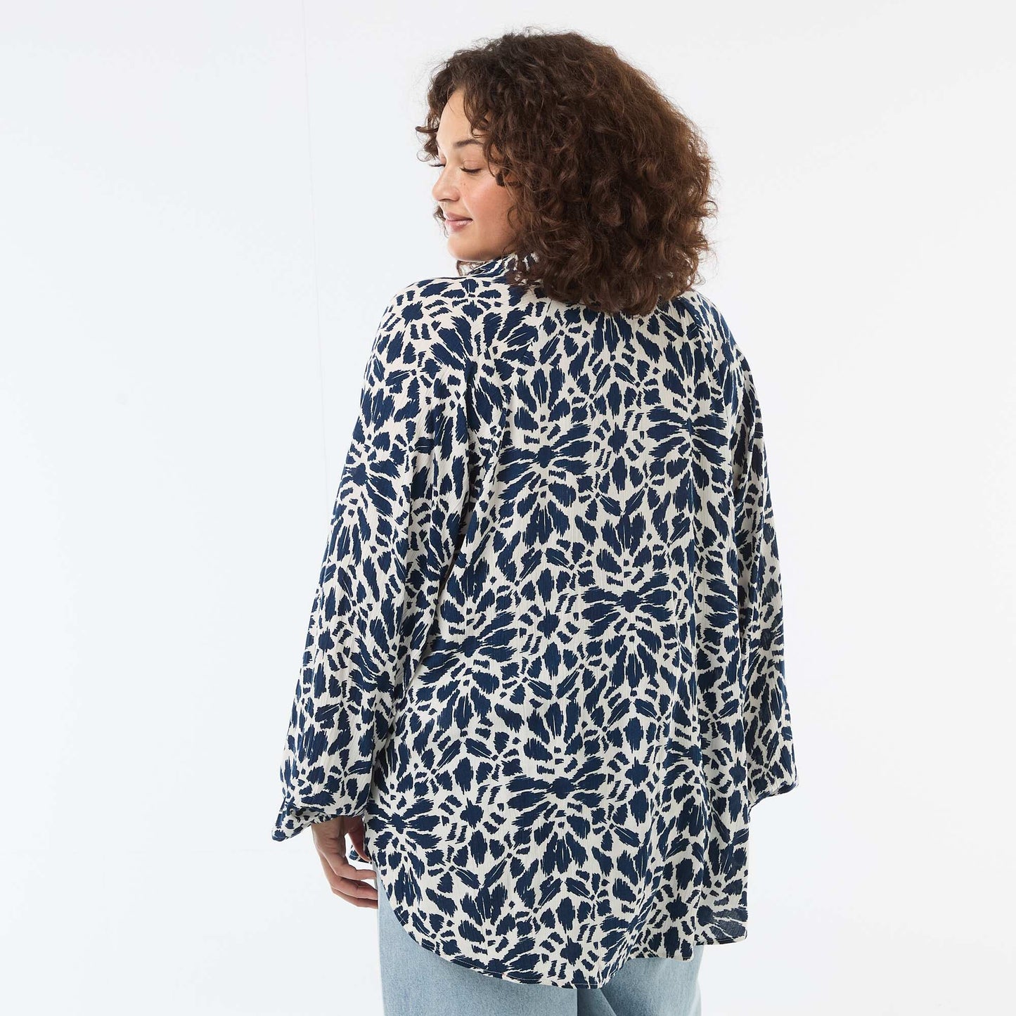 Blouse à manches longues col pointes libres BLEU
