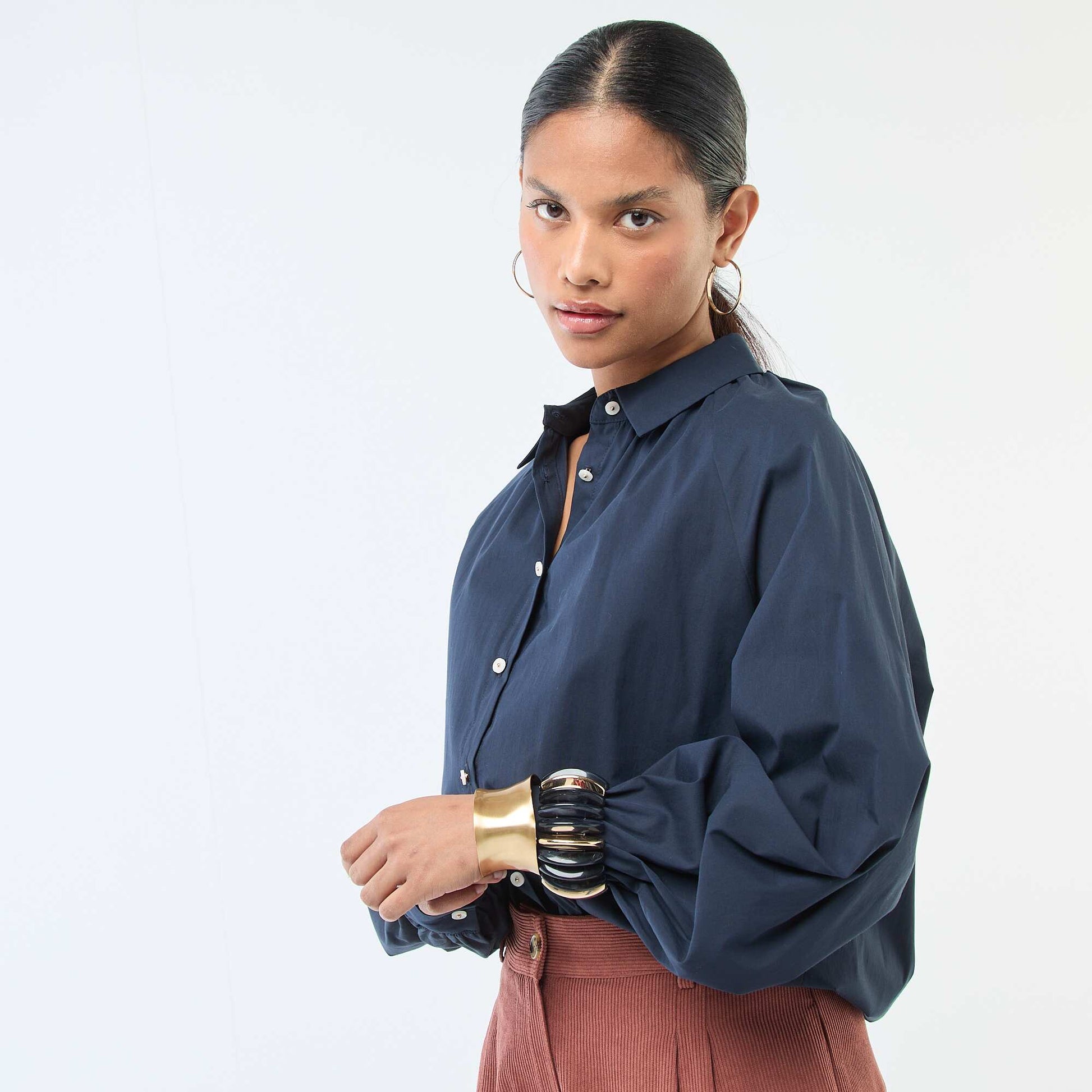 Chemise en popeline manches larges BLEU