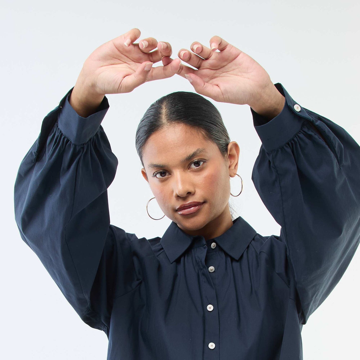 Chemise en popeline manches larges BLEU