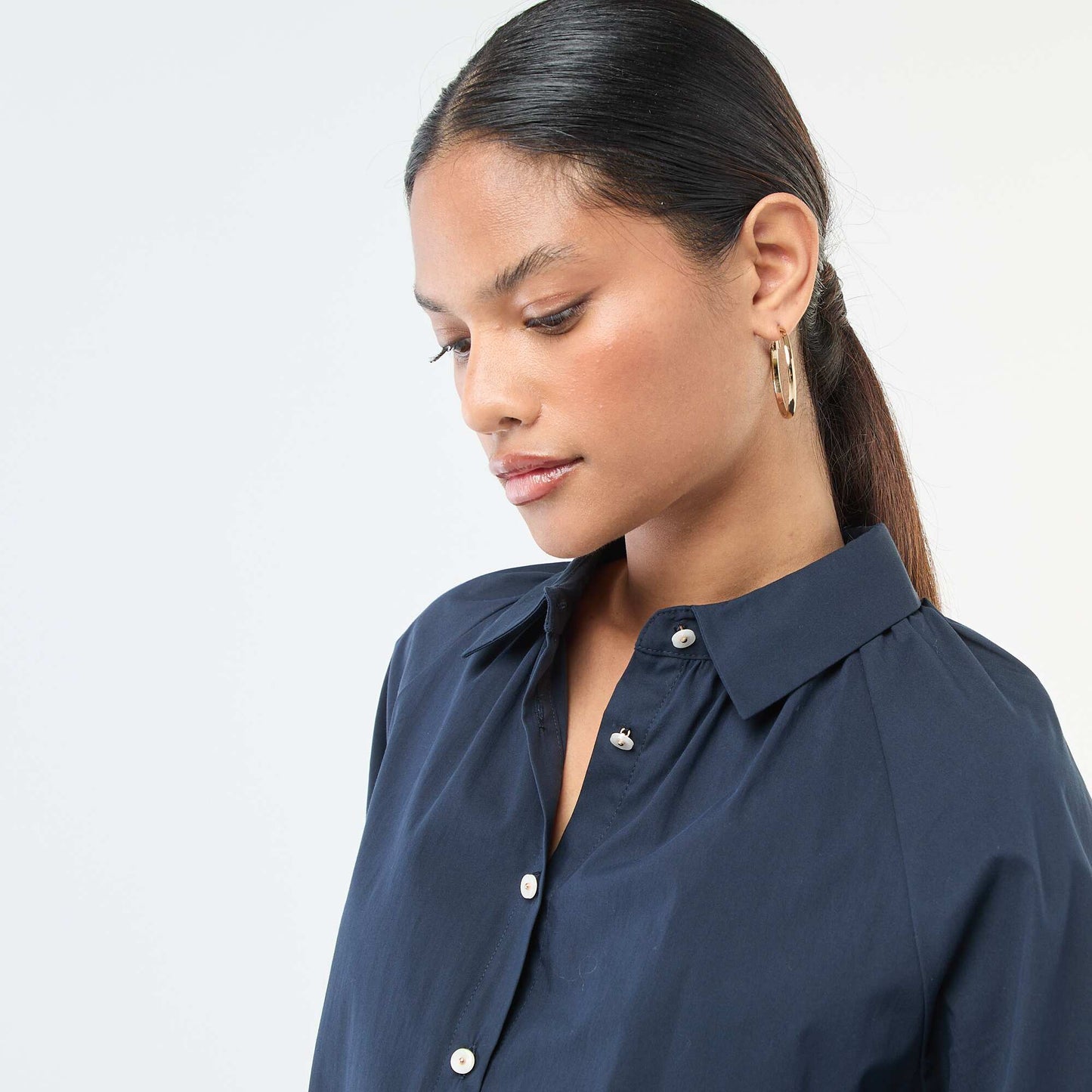 Chemise en popeline manches larges BLEU
