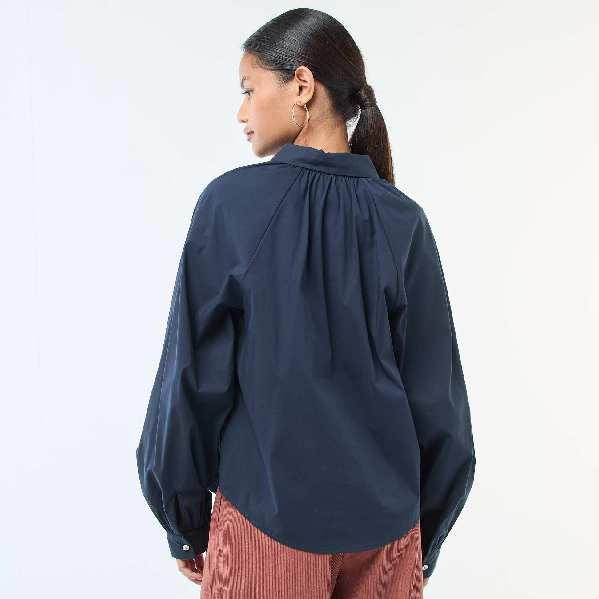 Chemise en popeline manches larges BLEU