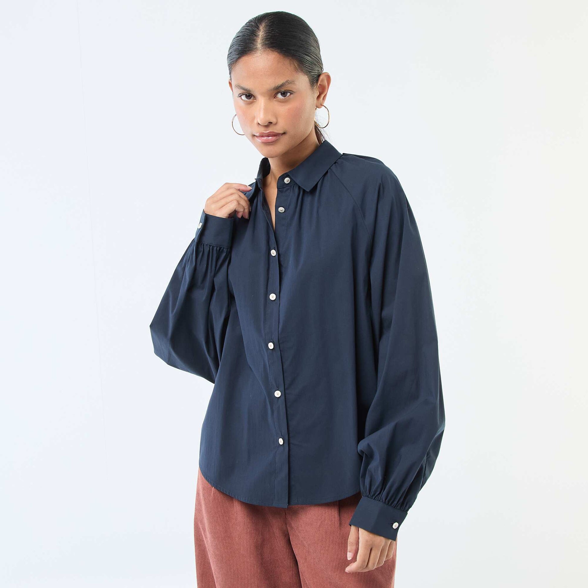 Chemise en popeline manches larges BLEU