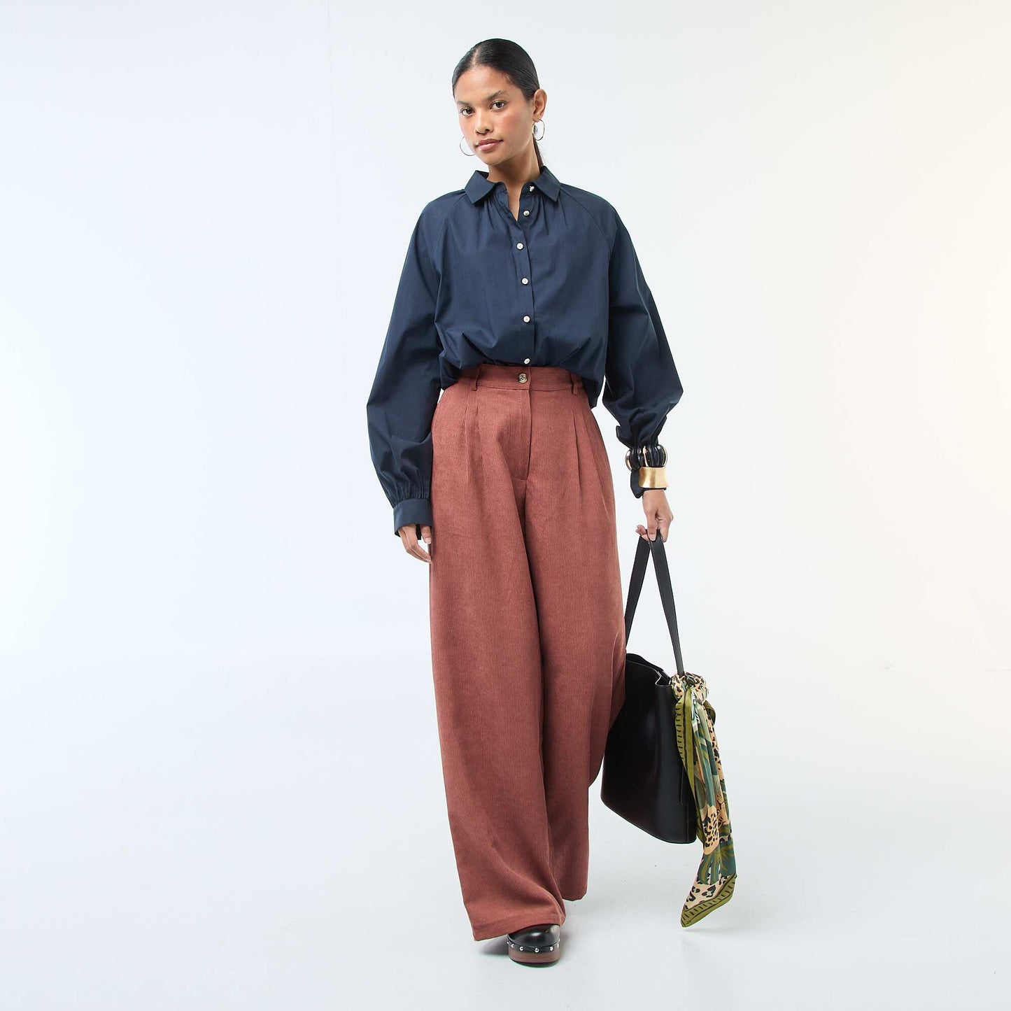 Chemise en popeline manches larges BLEU