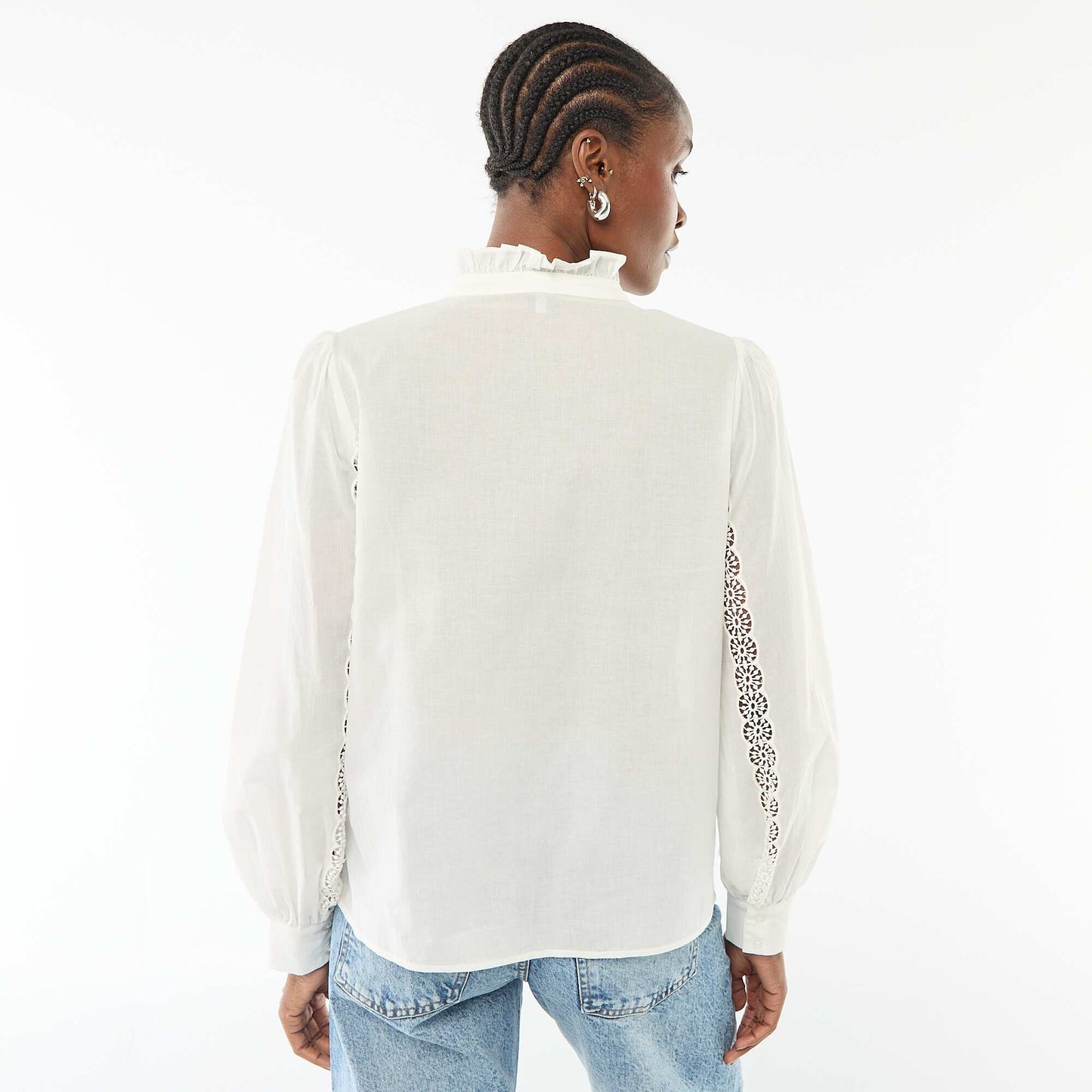 Chemise avec broderies anglaises et volants au col BLANC