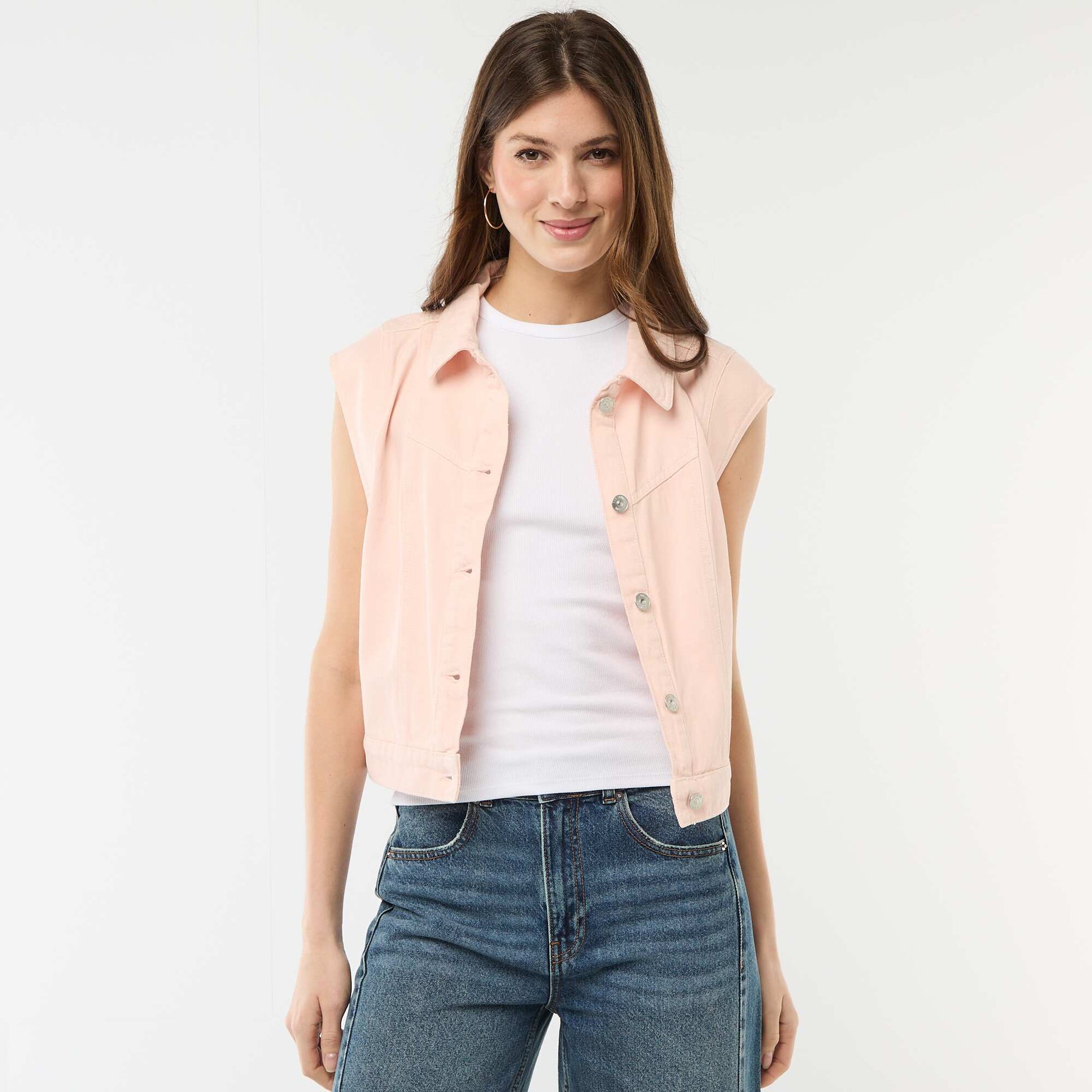 Veste sans manches imprimé vache unie ROSE