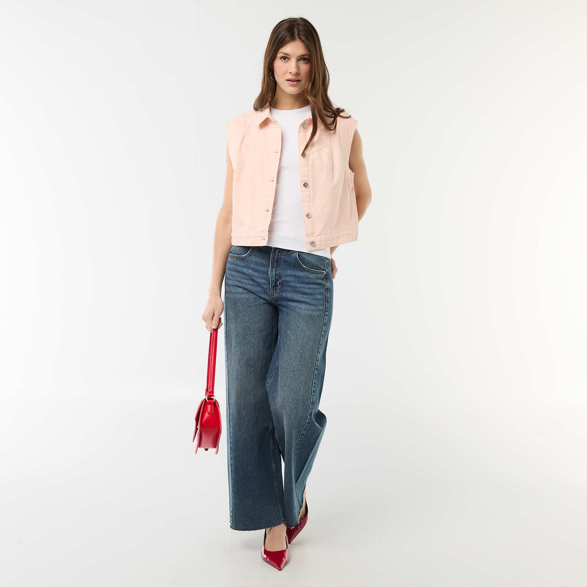 Veste sans manches imprimé vache unie ROSE