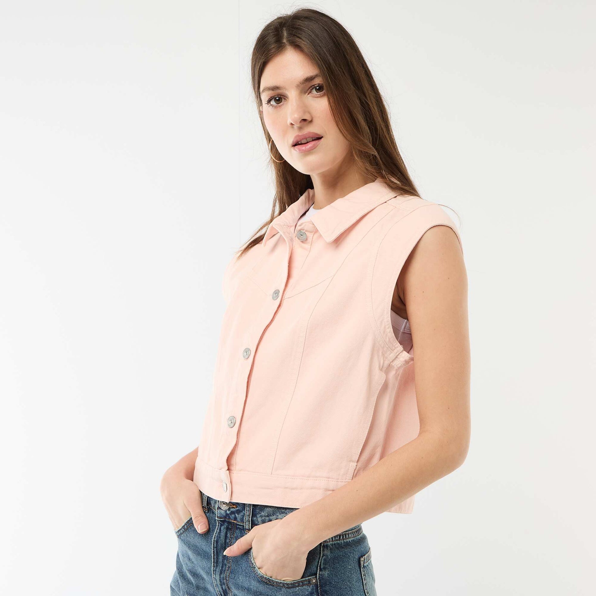 Veste sans manches imprimé vache unie ROSE