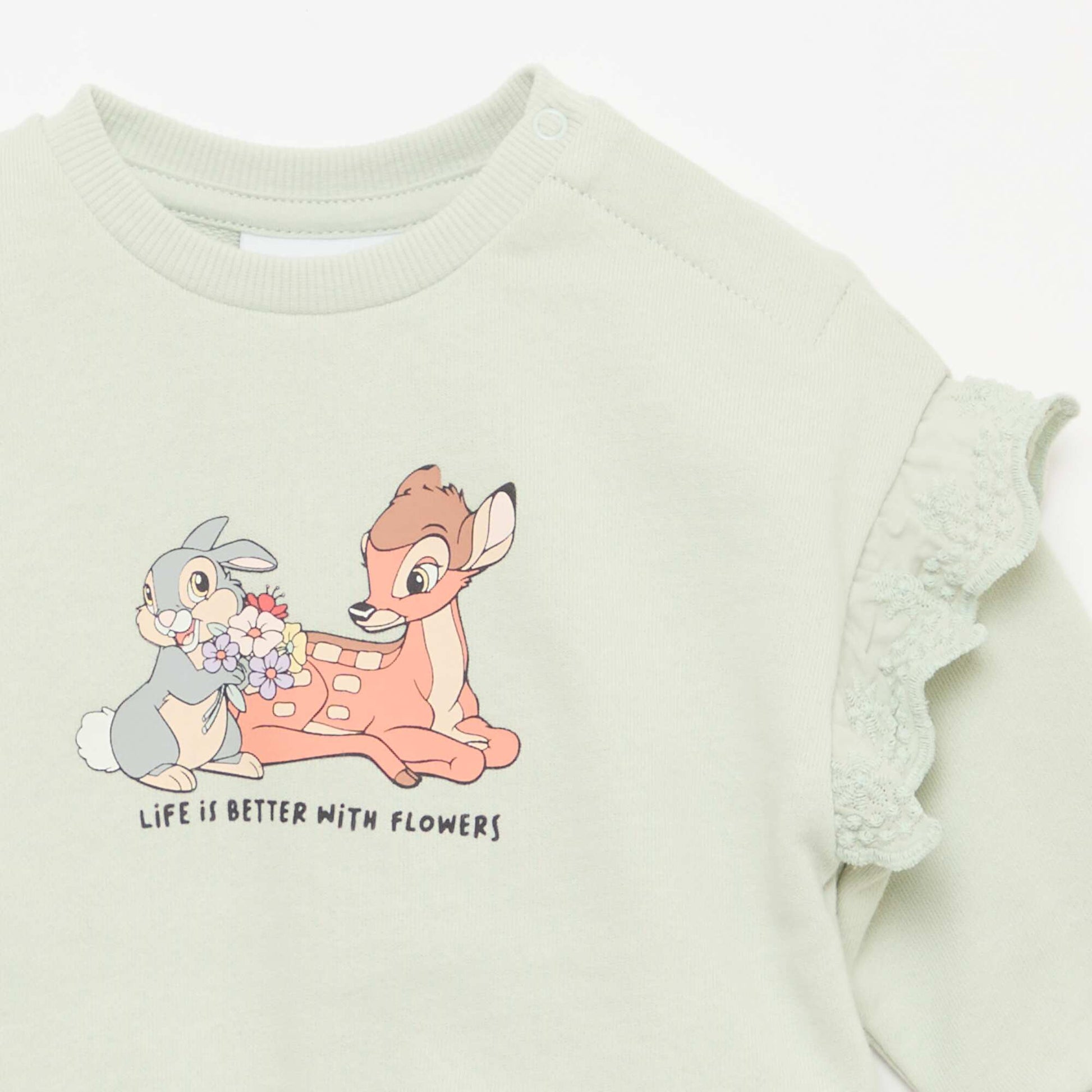 Sweat 'Bambi' 'Disney' à manches longues avec volants brodés VERT