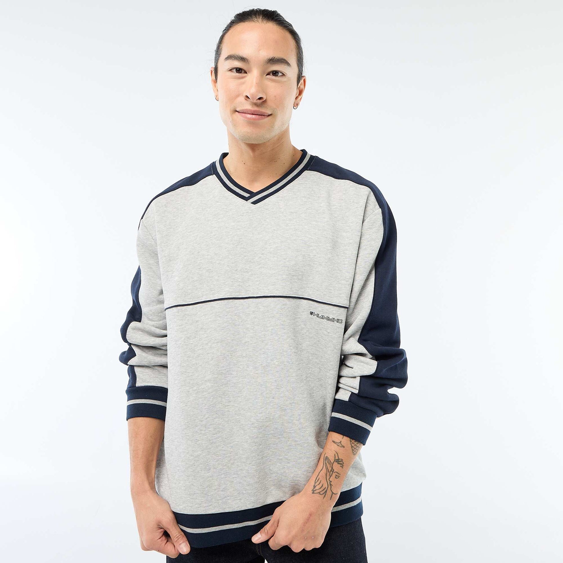 Sweat col V en french terry GRIS