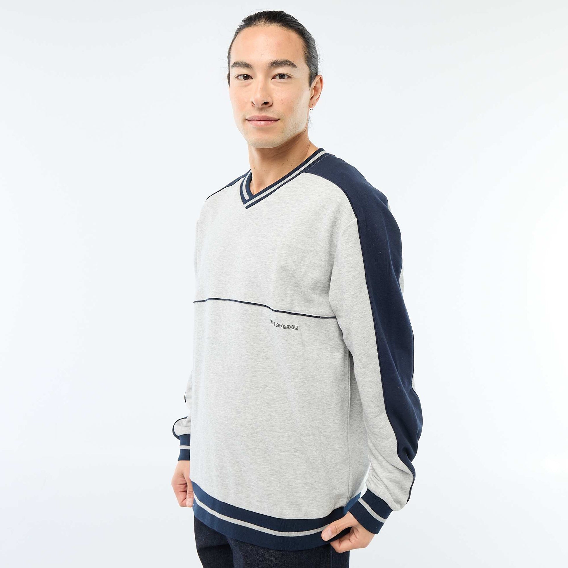 Sweat col V en french terry GRIS