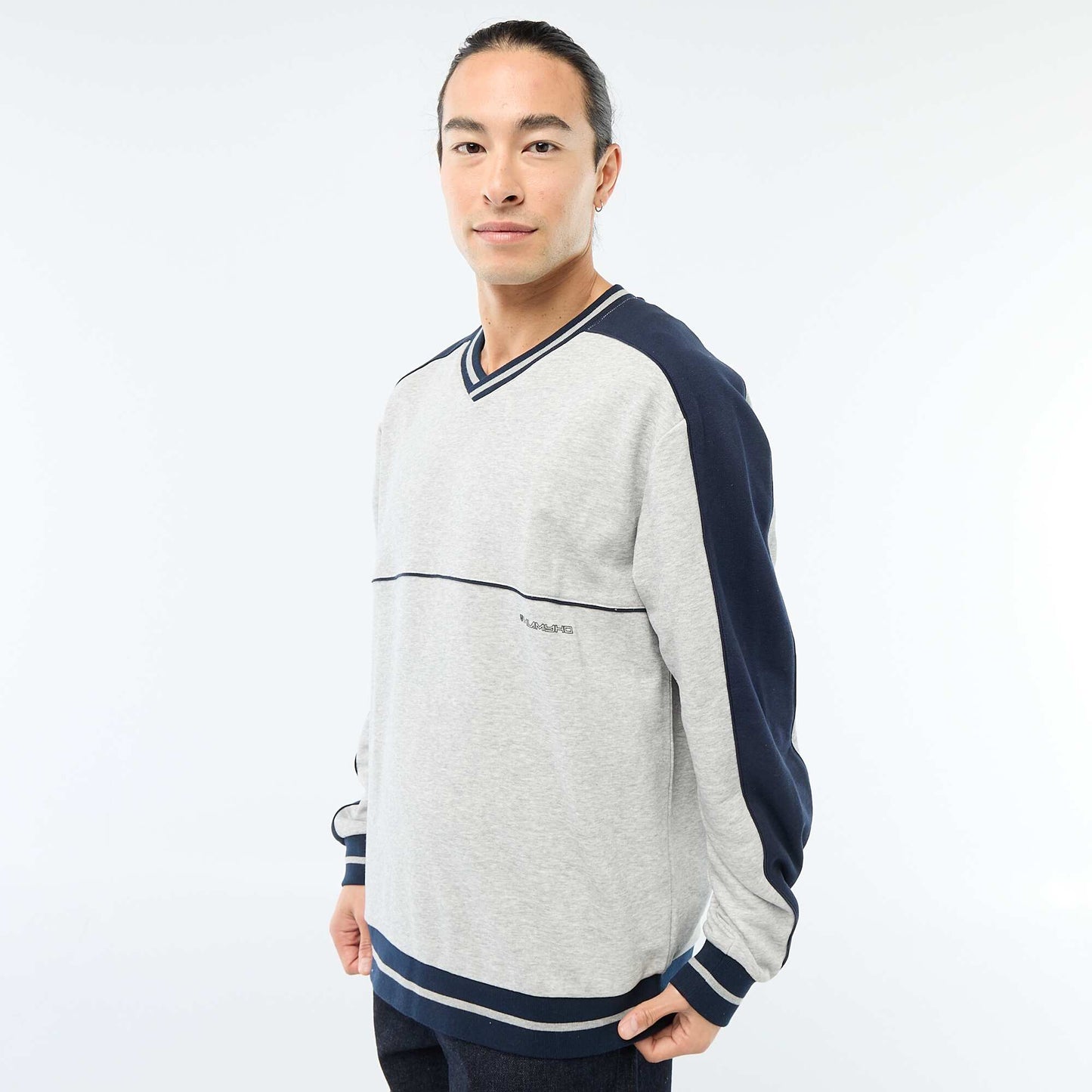 Sweat col V en french terry GRIS
