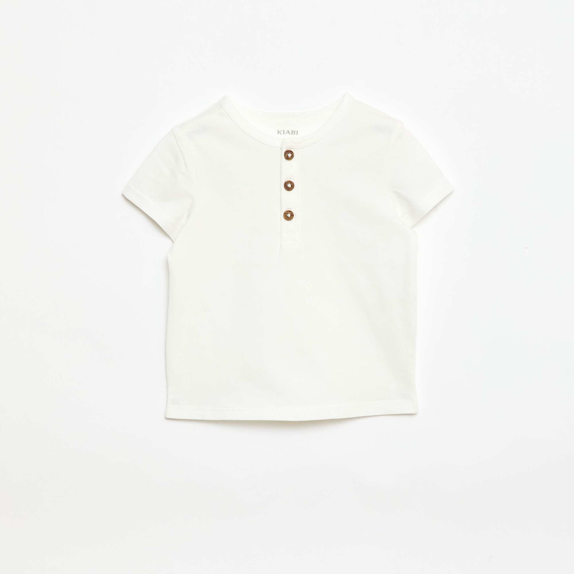 T-shirt à col tunisien boutonné BLANC