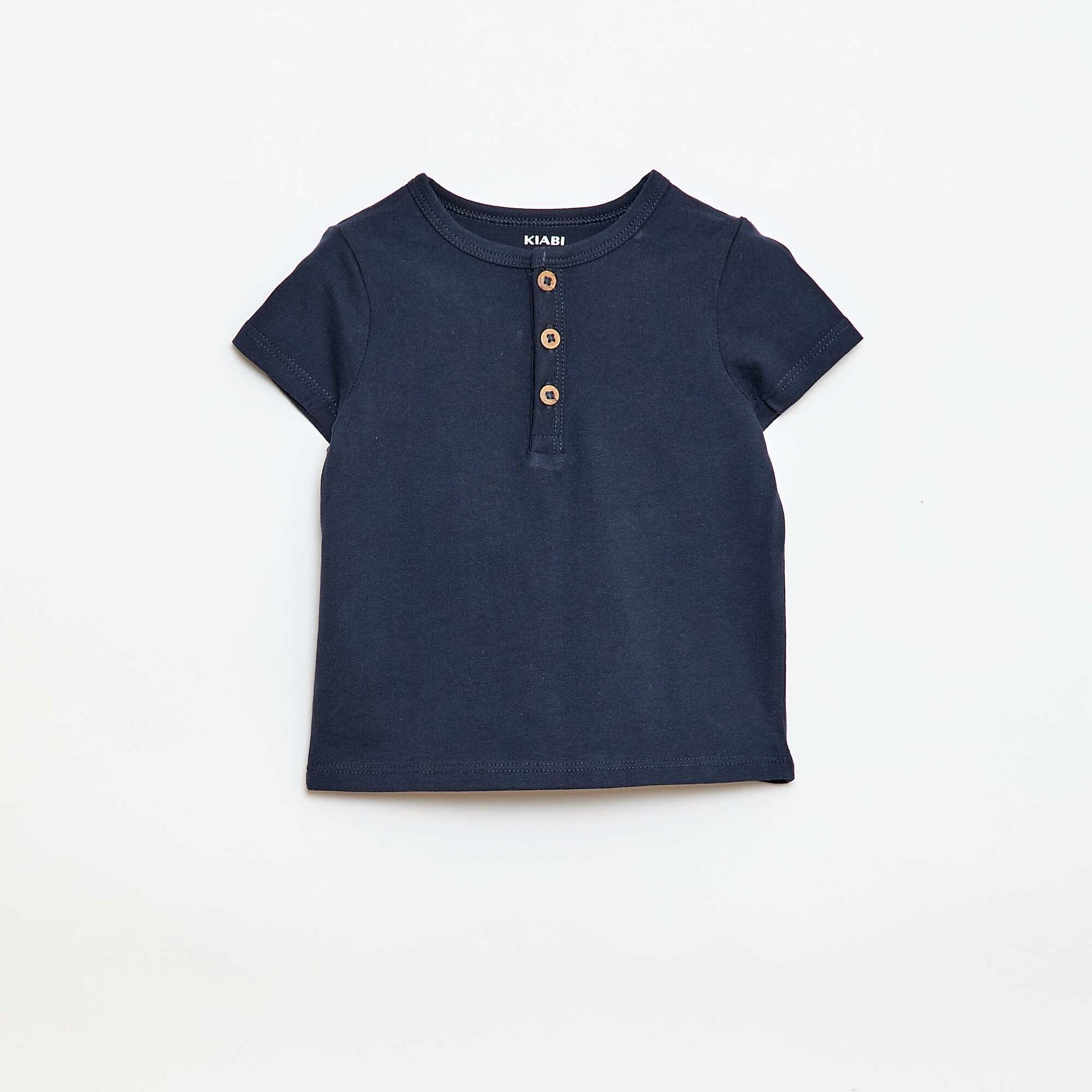 T-shirt à col tunisien boutonné BLEU