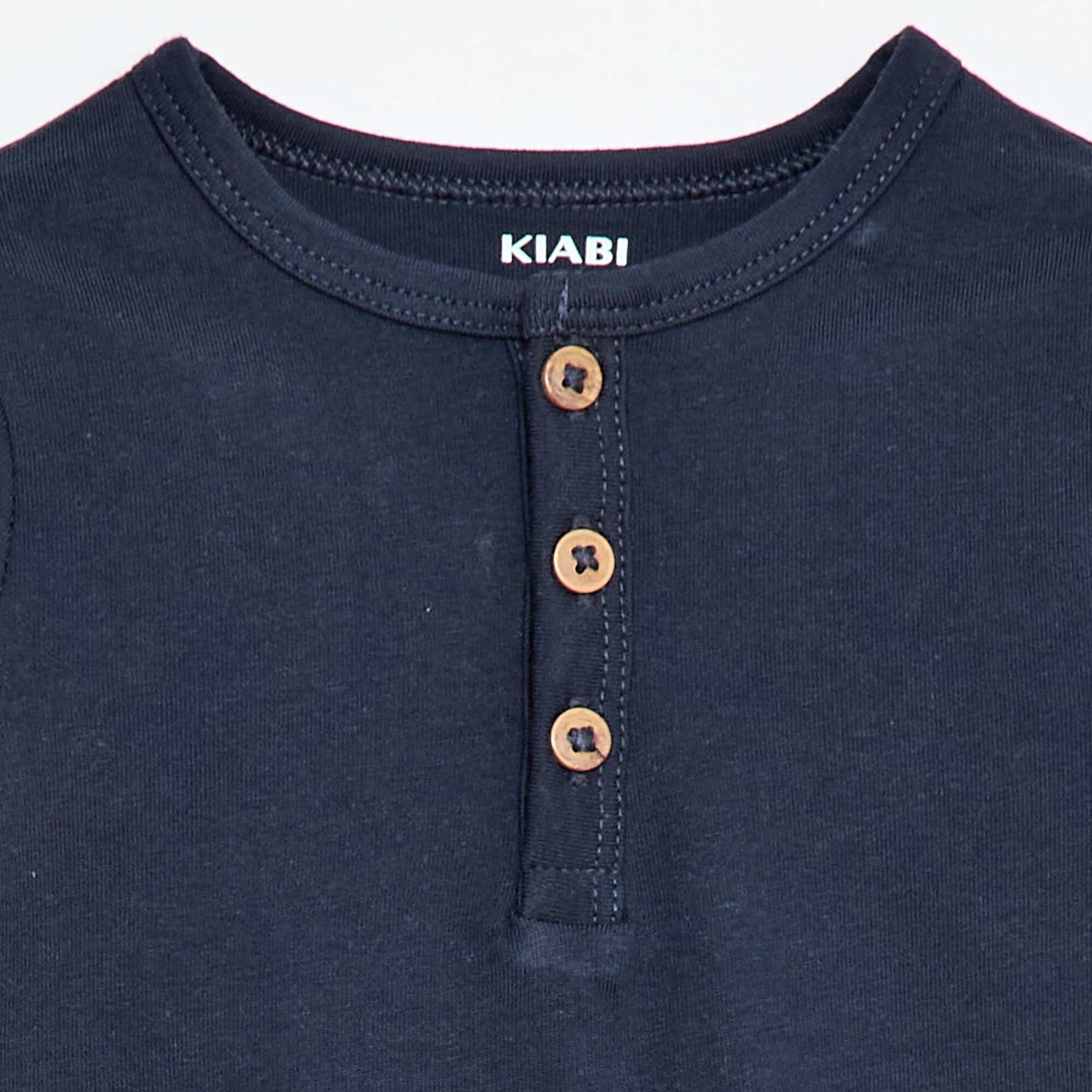 T-shirt à col tunisien boutonné BLEU