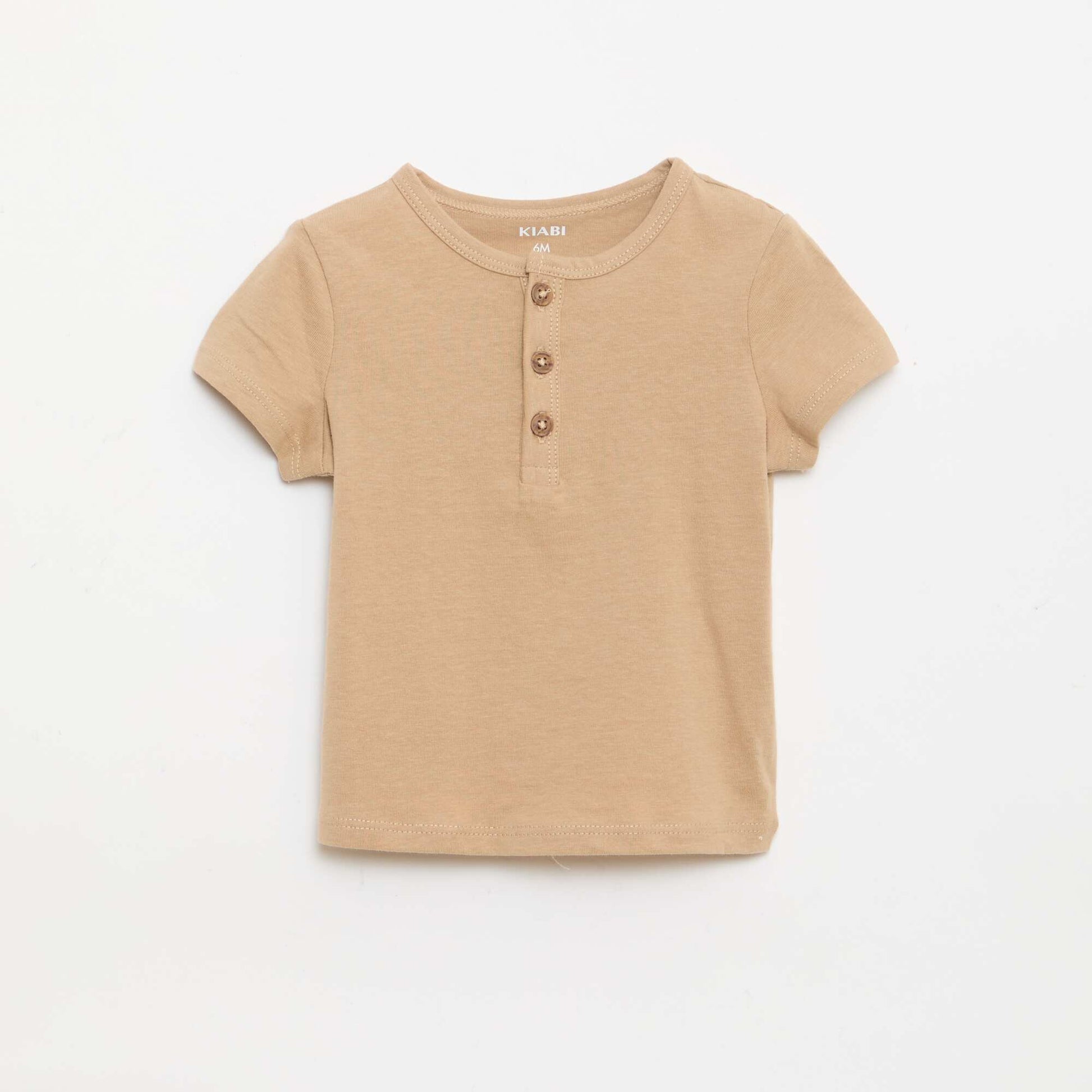 T-shirt à col tunisien boutonné BEIGE