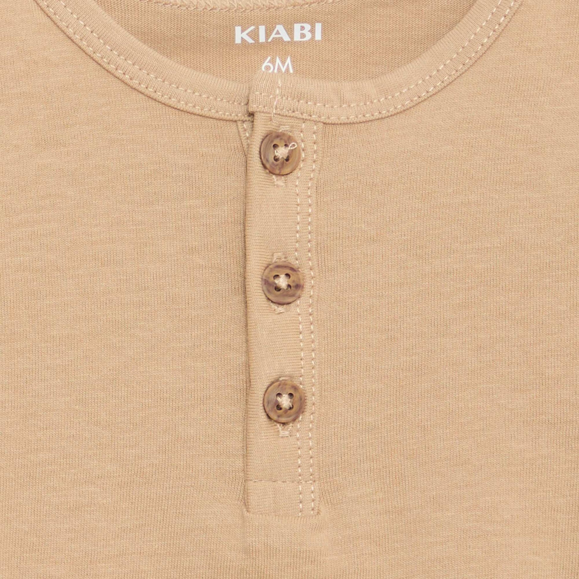 T-shirt à col tunisien boutonné BEIGE