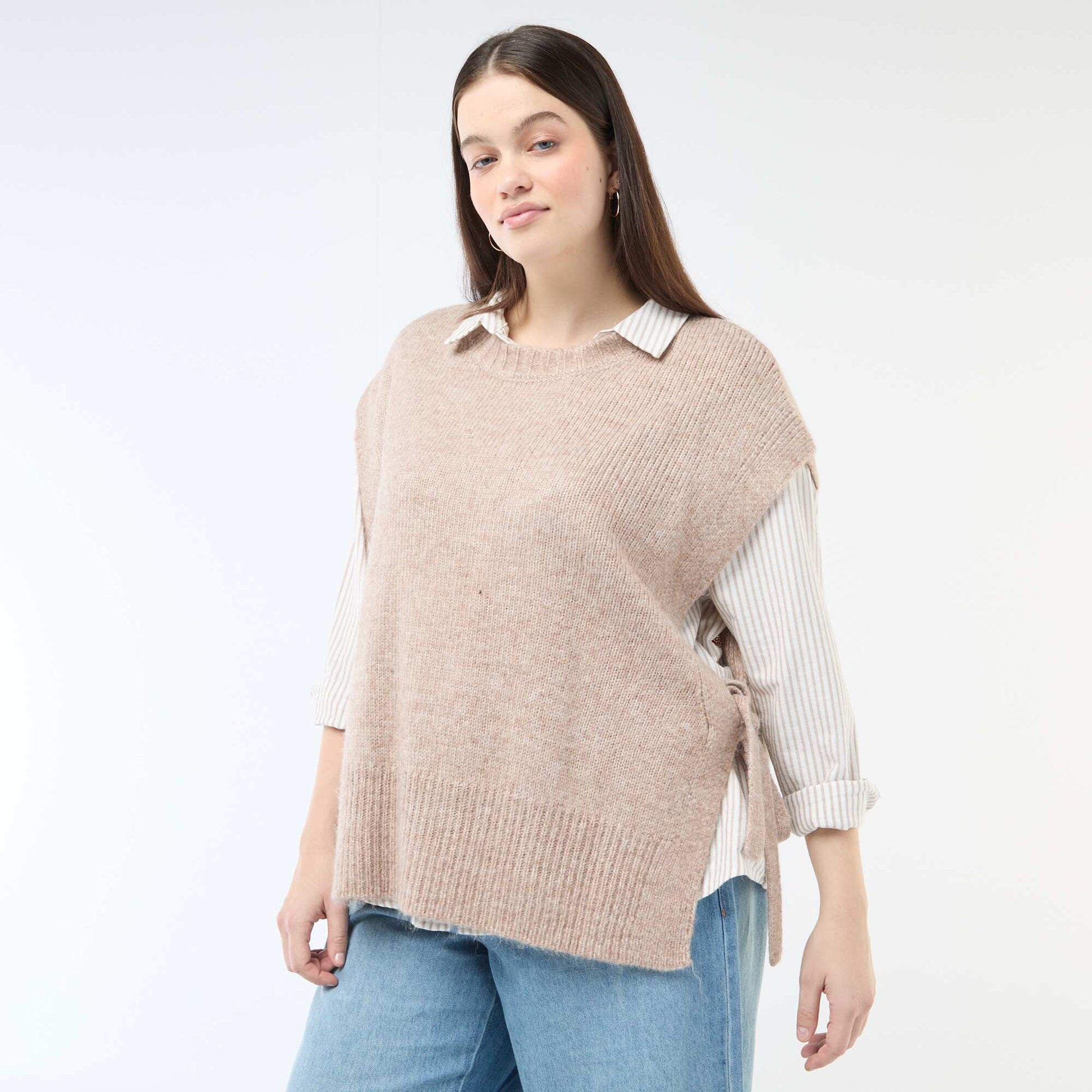 Pull sans manches à nouer sur les côtés MARRON