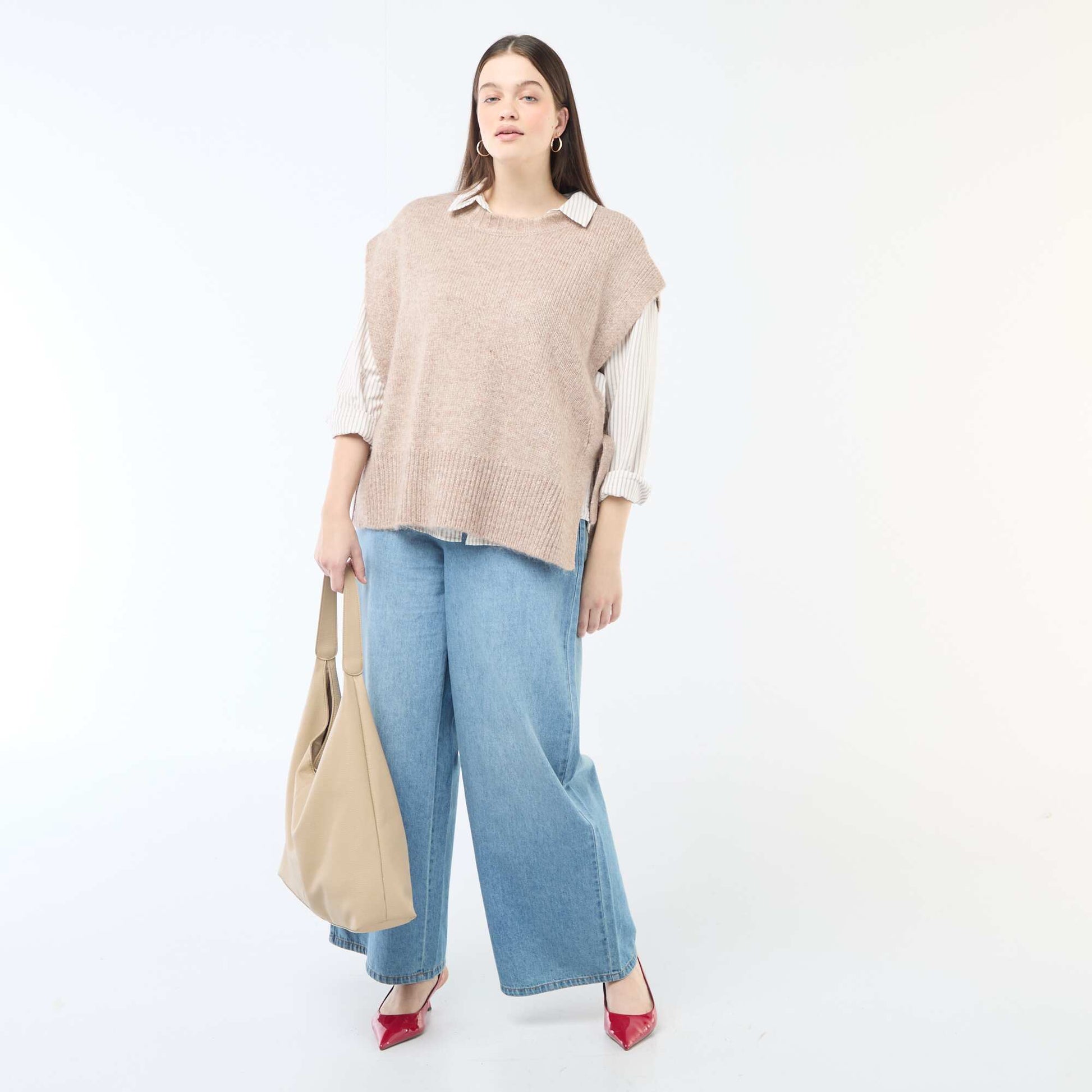 Pull sans manches à nouer sur les côtés MARRON
