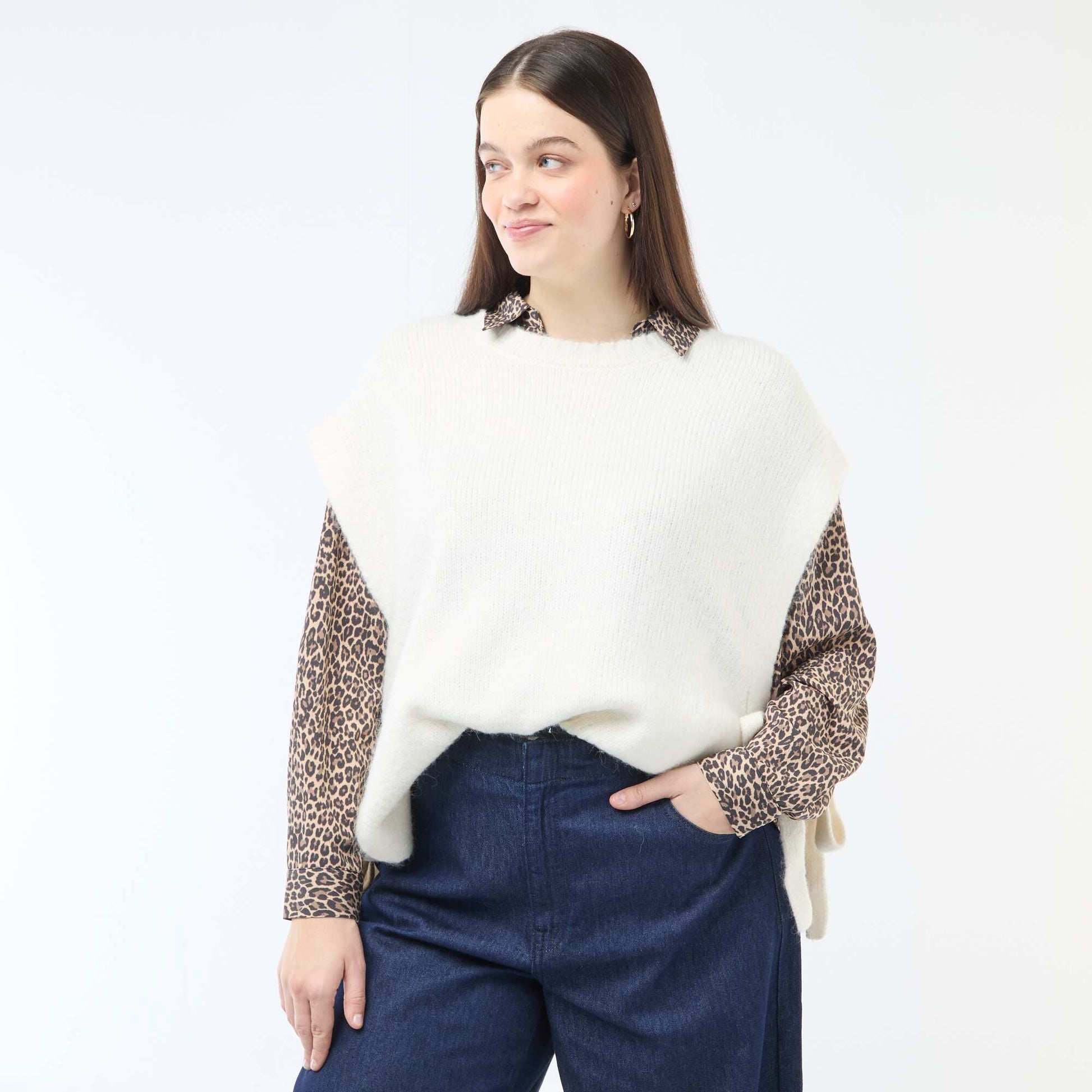 Pull sans manches à nouer sur les côtés BEIGE