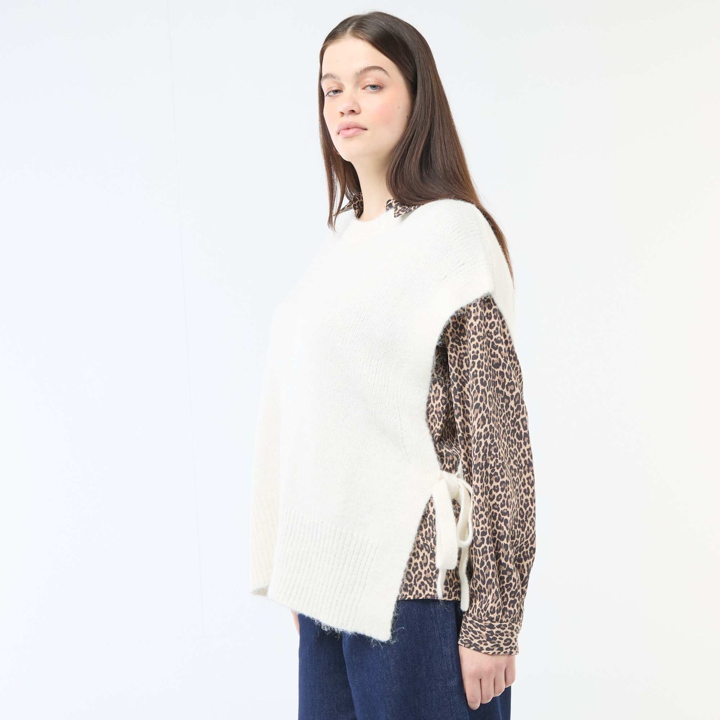 Pull sans manches à nouer sur les côtés BEIGE