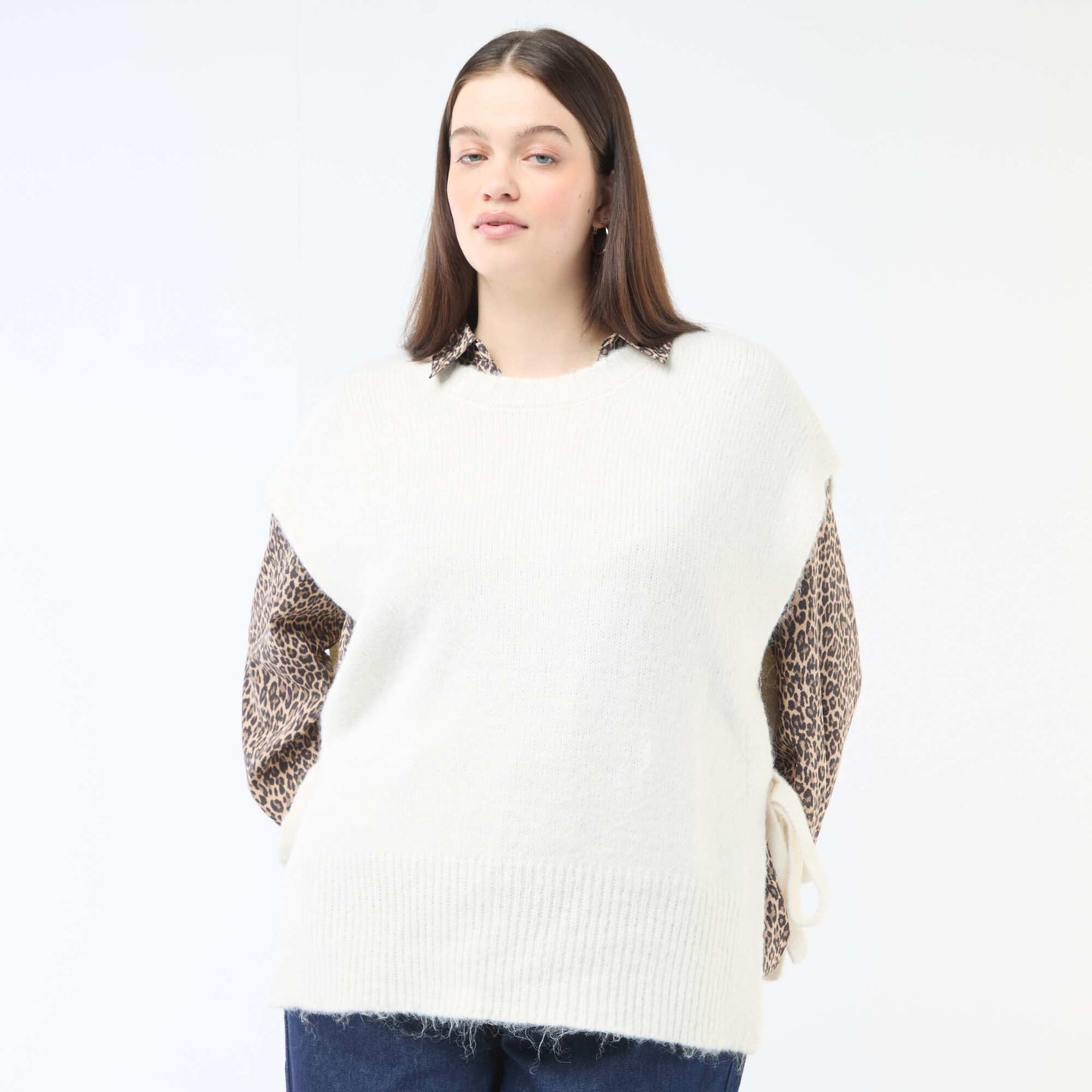 Pull sans manches à nouer sur les côtés BEIGE