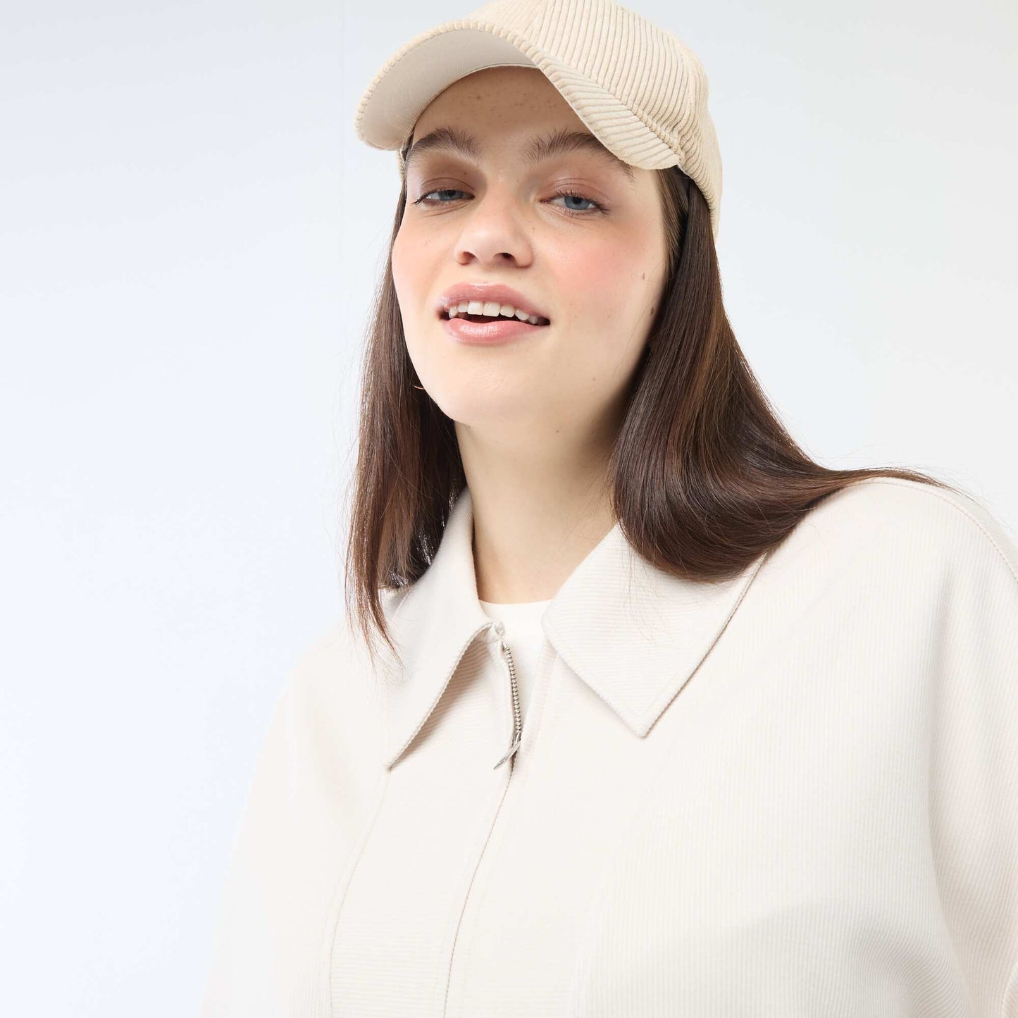 Sweat uni avec col camionneur zippé BEIGE