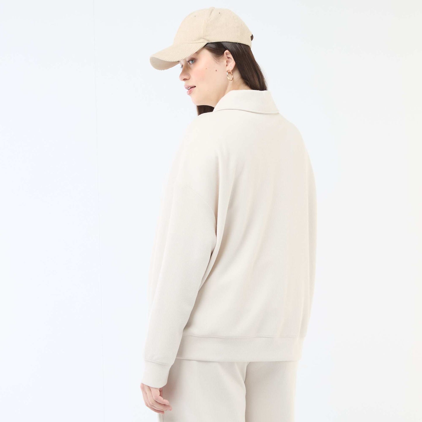 Sweat uni avec col camionneur zippé BEIGE