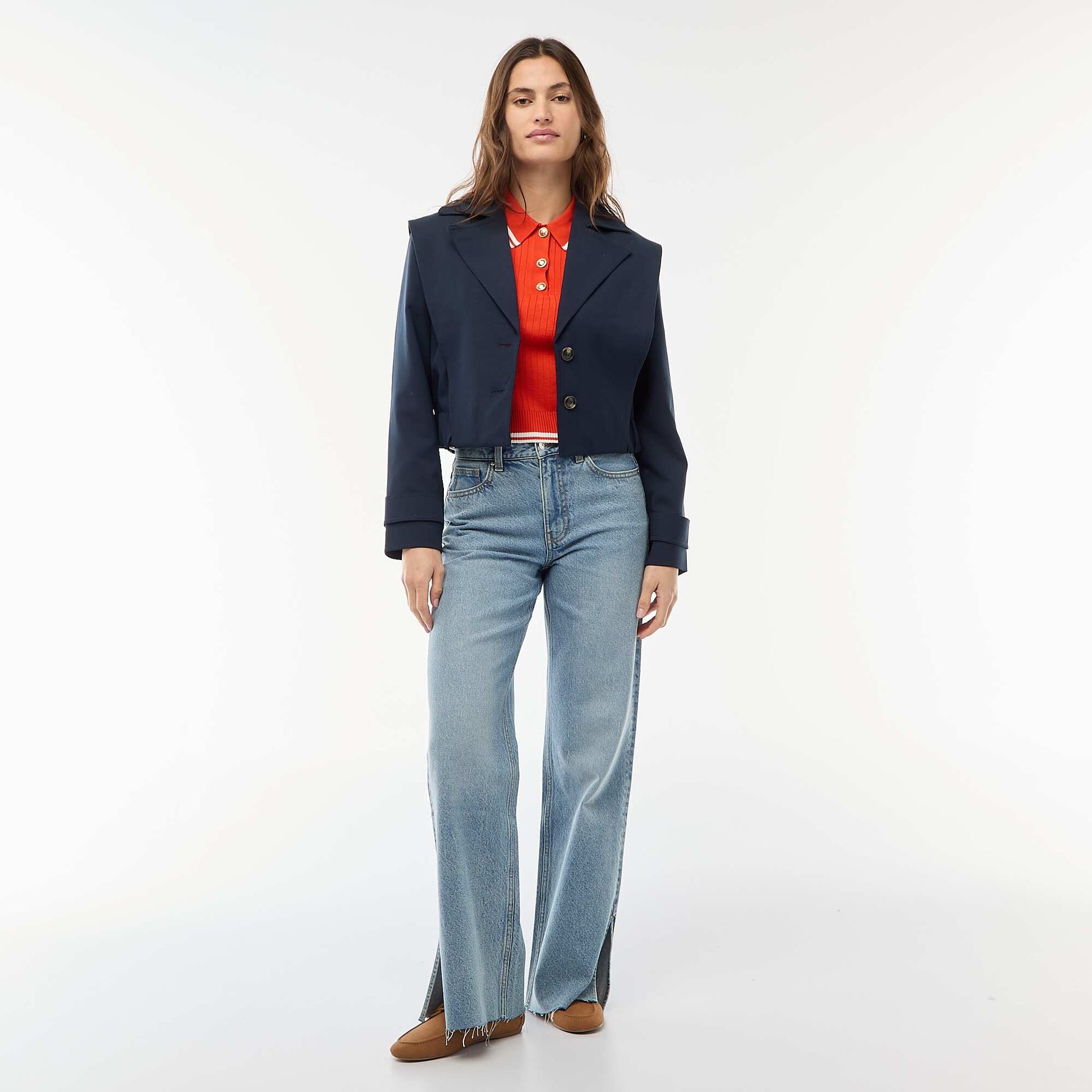 Veste cropped style trench BLEU