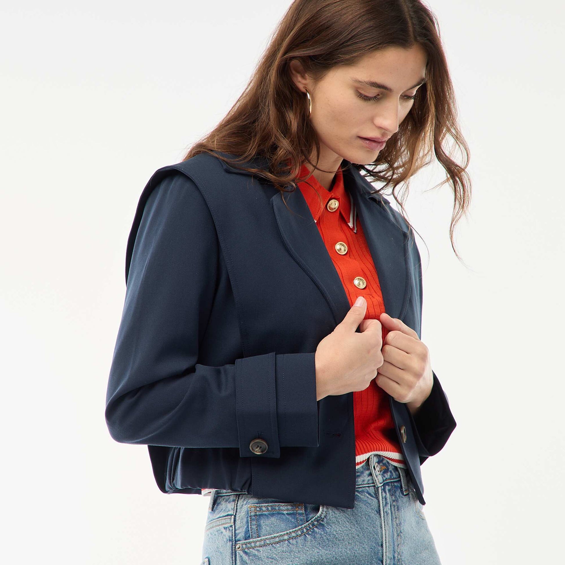 Veste cropped style trench BLEU