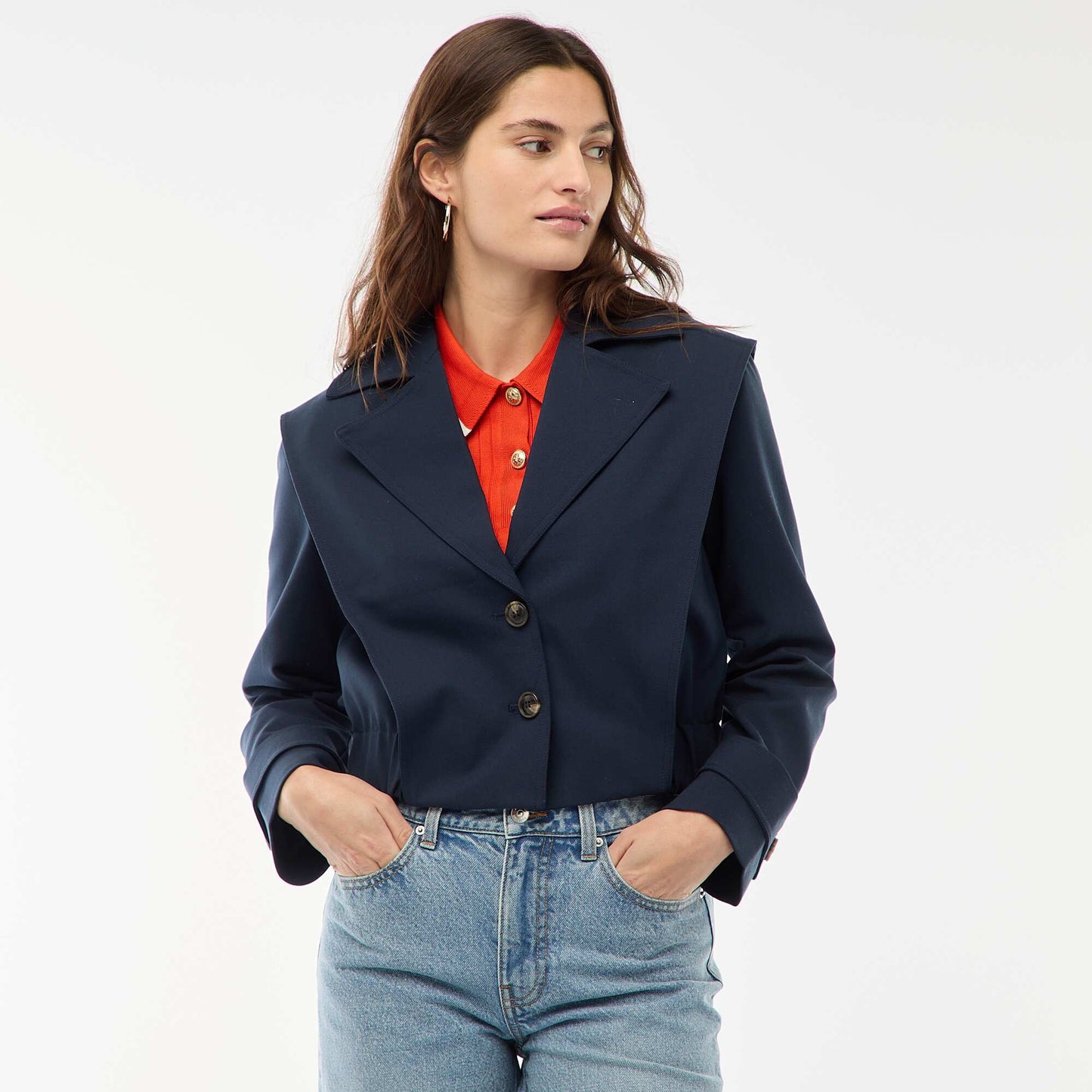 Veste cropped style trench BLEU