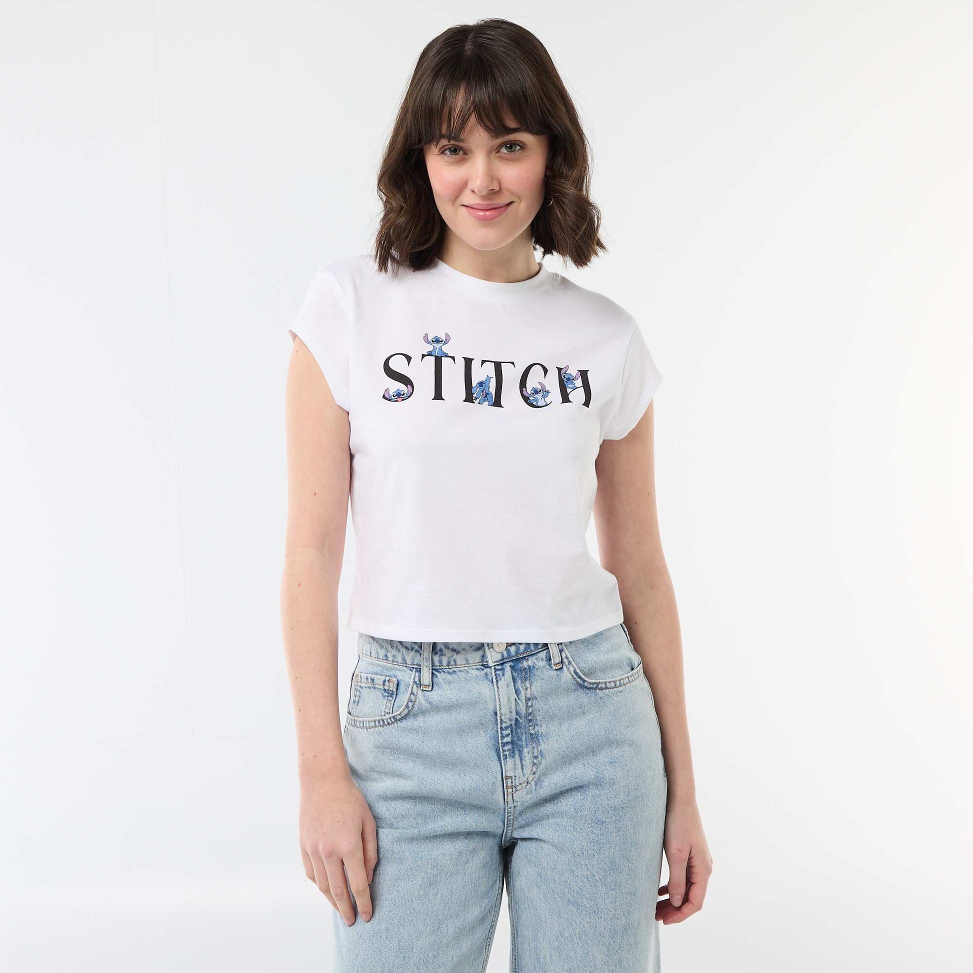 Tee-shirt 'Stitch' cropped BLANC